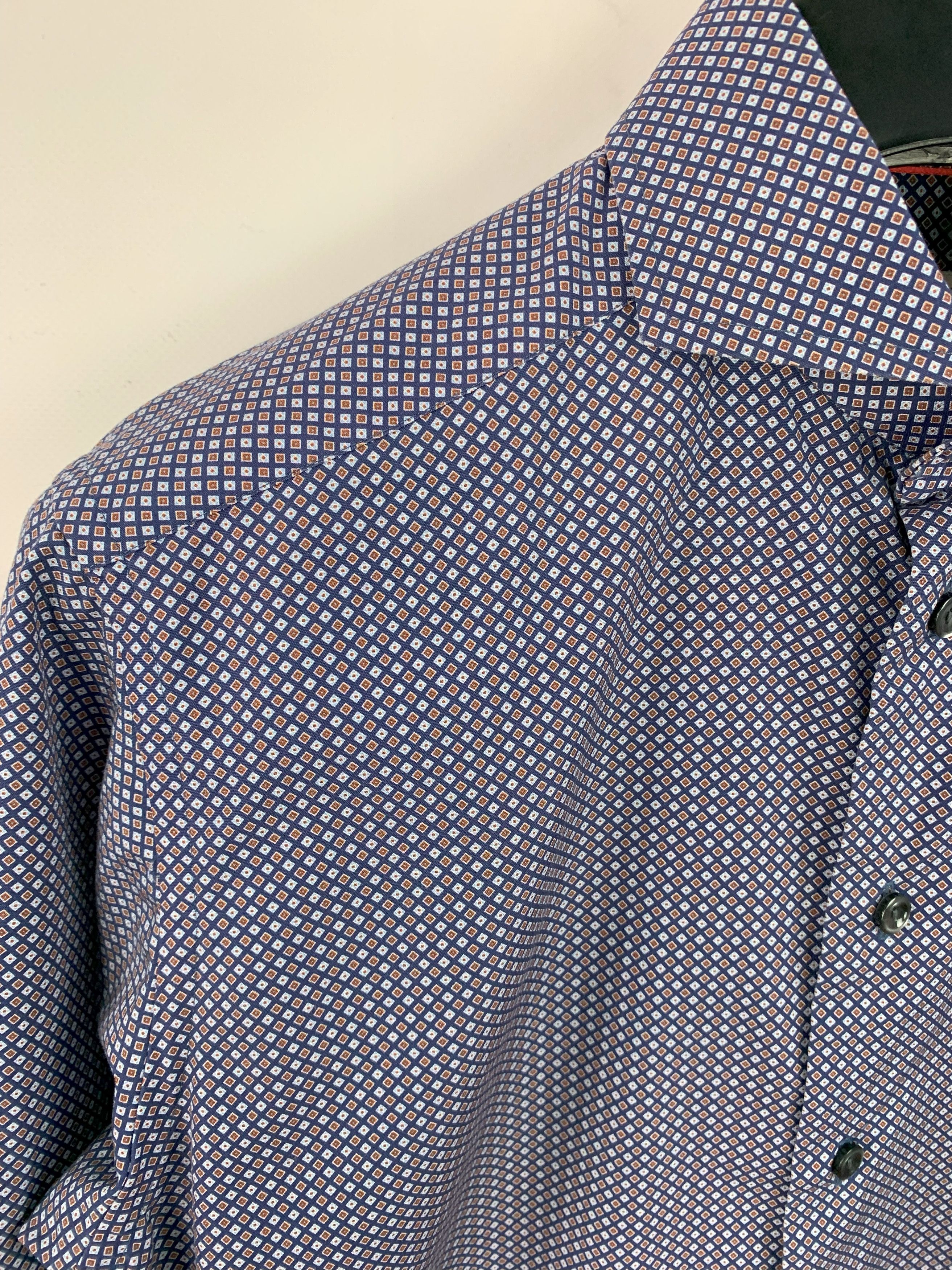 Eton Eton Navy Brighton Cotton Micro Pattern Slim Fit Shirt 39 Size US M / EU 48-50 / 2 - 3 Thumbnail