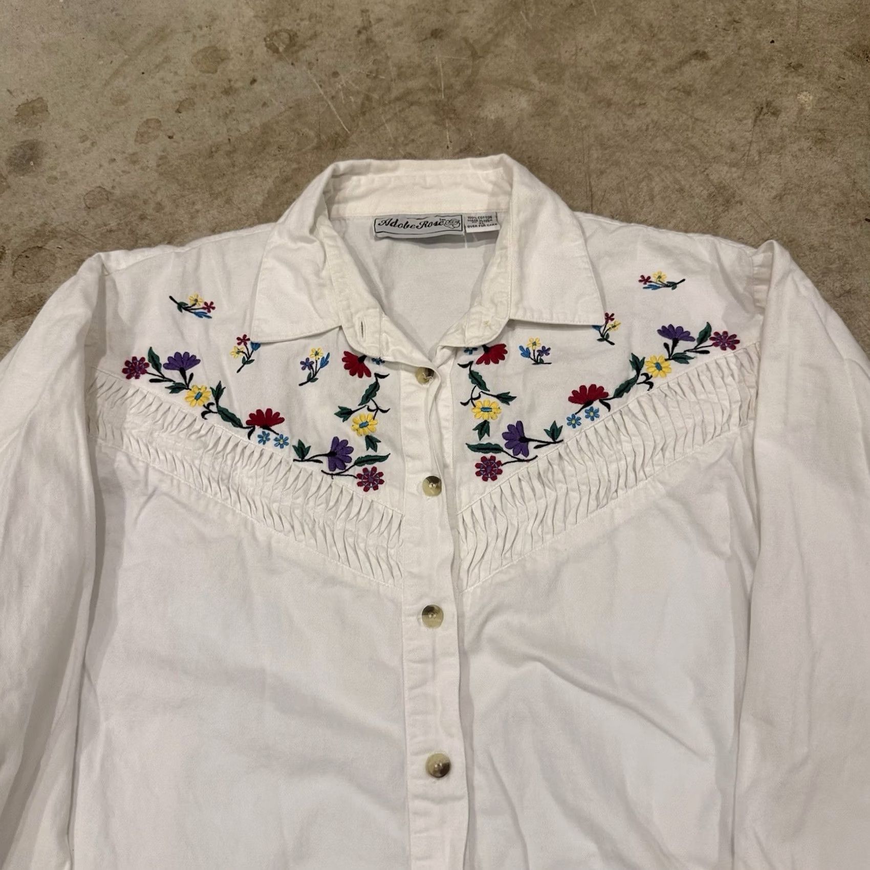 Vintage VINTAGE Adobe Floral Style Button Up Shirt Womens XL White 90s Western Short Sleeve 100% Cotton Womens Size XL / US 12-14 / IT 48-50 - 2 Thumbnail