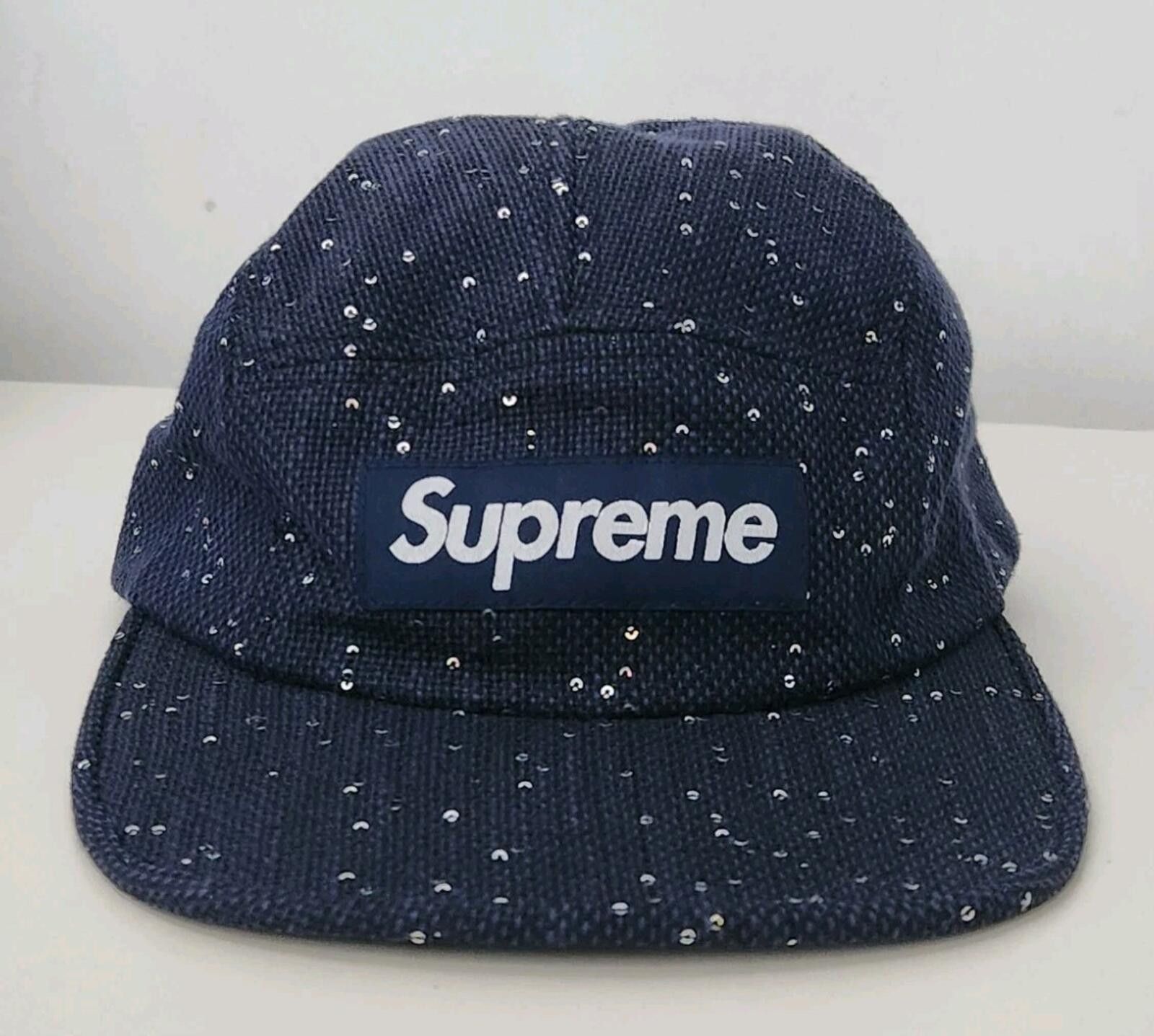 Supreme FW16 Supreme Sequins Camp hat Navy Box Logo | Grailed