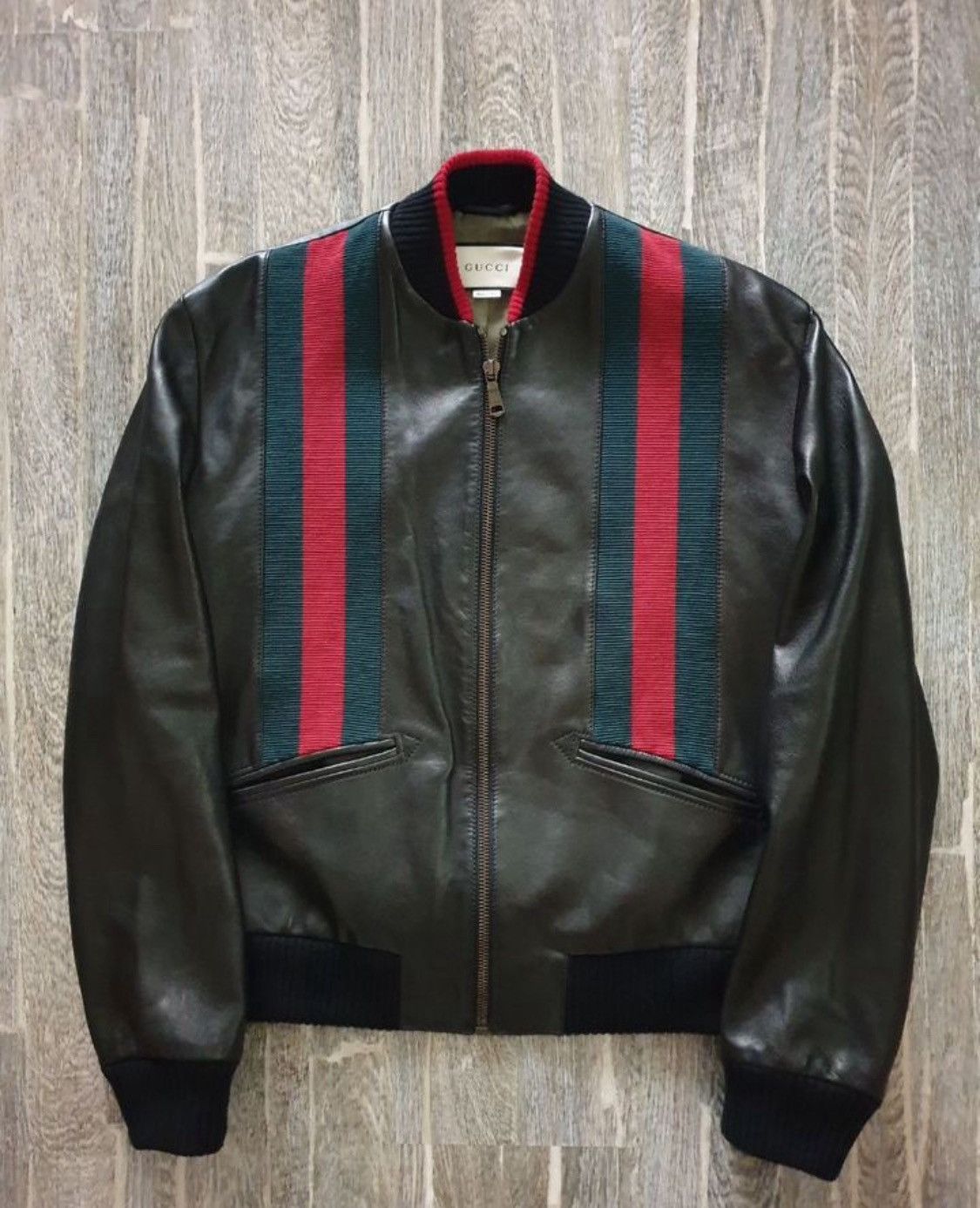 Gucci Gucci Black Lambskin Web Bomber Jacket Size US M / EU 48-50 / 2 - 1 Thumbnail