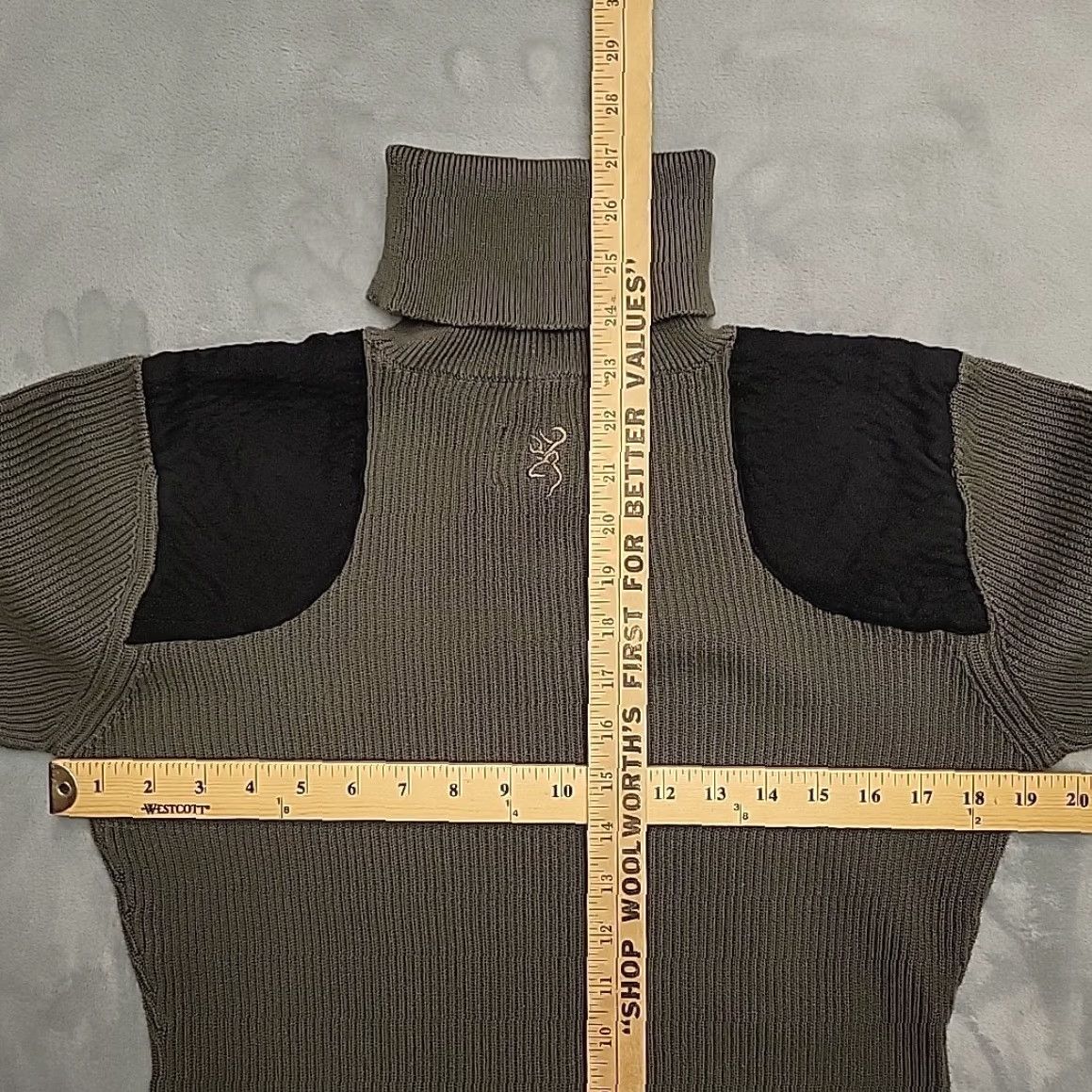 Vintage Browning Sweater Womens XL Green Turtleneck Padded Shoulders Hunting Casual Knit 100% Cotton Embroidered Logo Sustainable? Size XL / US 12-14 / IT 48-50 - 7 Thumbnail