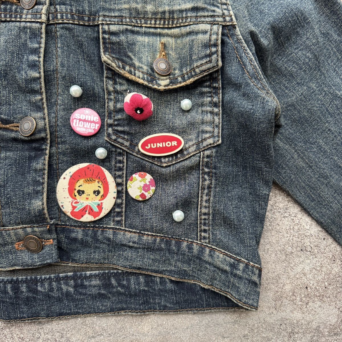 If Six Was Nine Angel Wings Y2K Gothic Vintage Washed Denim Cropped Jacket Size S / US 4 / IT 40 - 10 Thumbnail