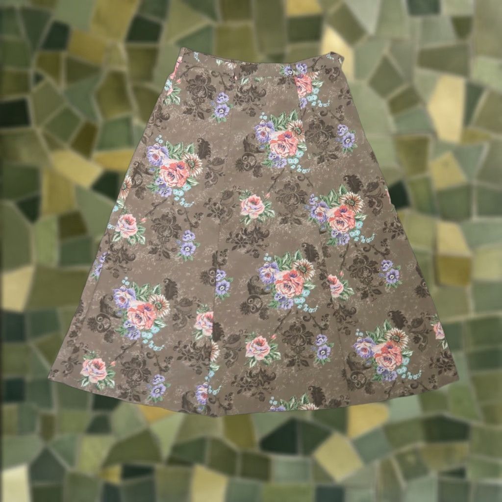 Vintage VINTAGE Bice Skirt A-Line Midi Floral Brown 90s Women Size 10 Skirt Midi Floral 90s Brown Womens Capable Seasonal Fall Spring Summer 10 Size 32" / US 10 / IT 46 - 1 Thumbnail