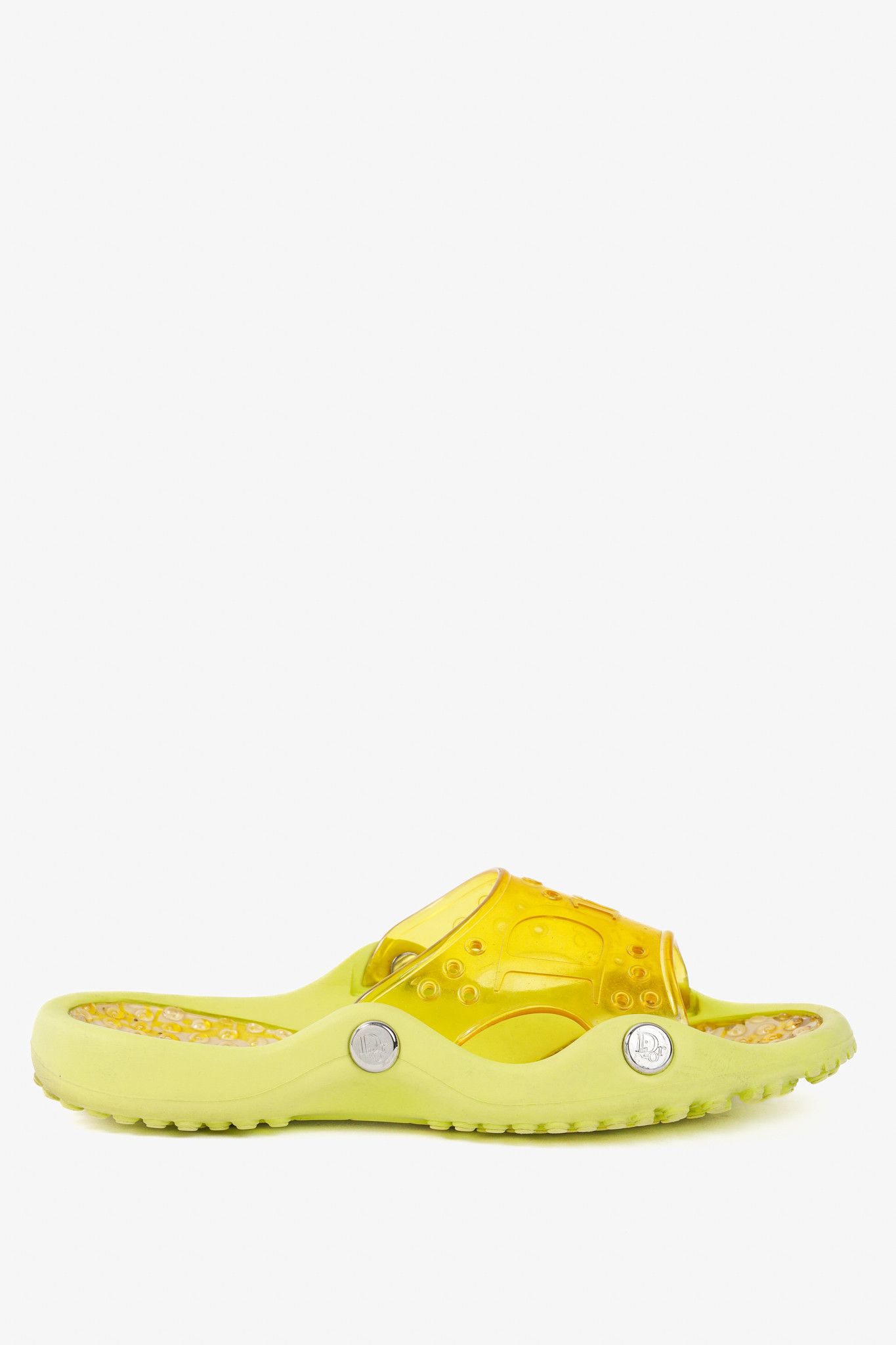 Dior Dior Y2K Yellow Perforated Logo Rubber Slide Sandals Size US 7.5 / IT 37.5 - 2 Thumbnail