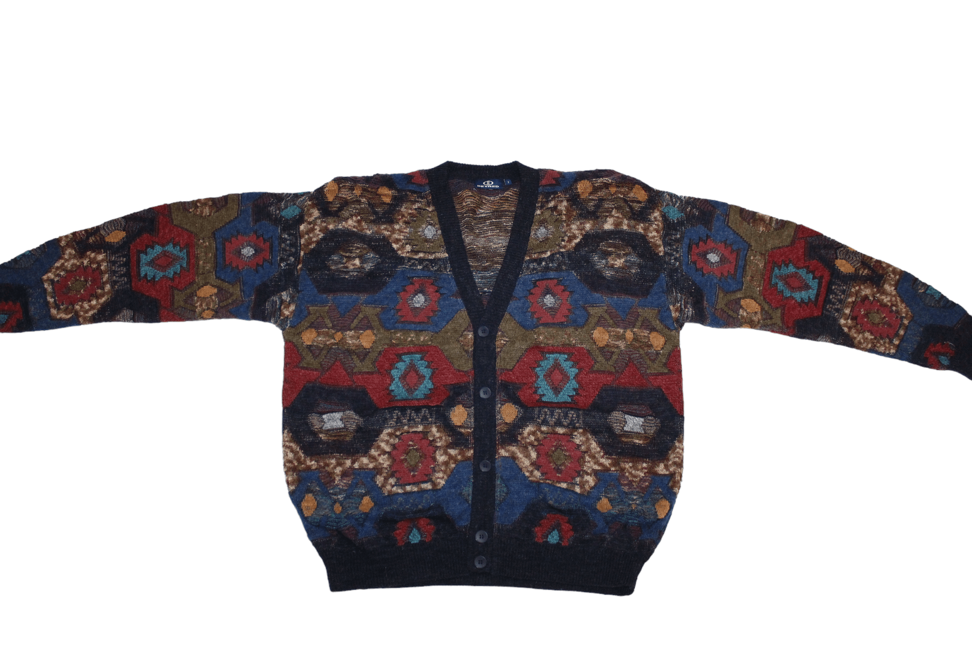 Homespun Knitwear VTG Devred Paris Navajo Pattern Crochet Cardigan Size US XXL / EU 58 / 5 - 2 Thumbnail