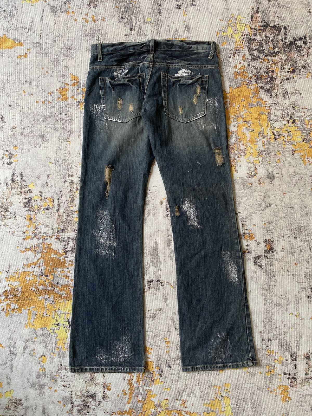 Japanese Brand Back Rush Distressed Splatter Design Flare Denim Size US 32 / EU 48 - 2 Thumbnail