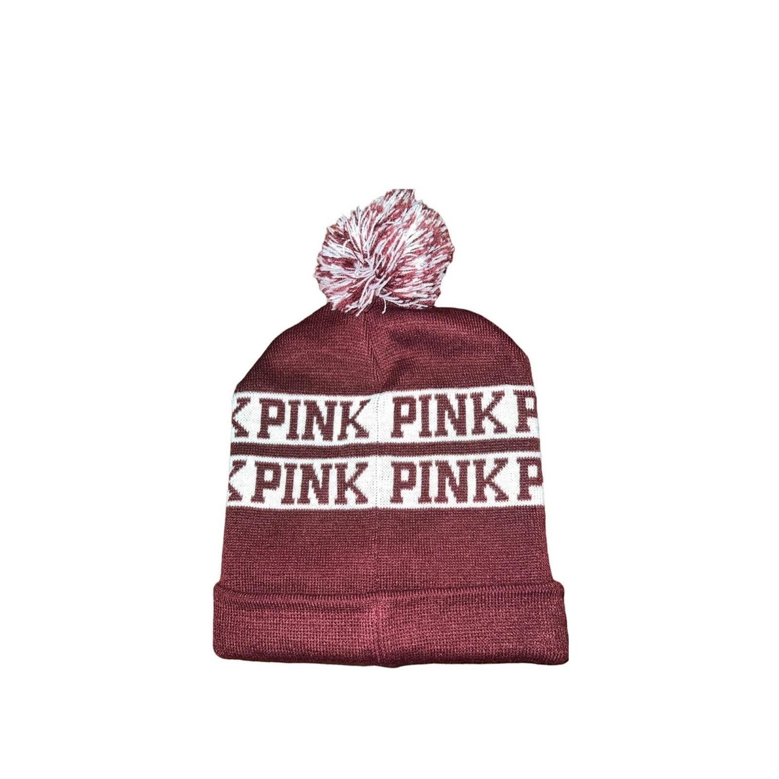 Other Victorias Secret PINK Beanie Maroon Burgundy Pom Pom Knit Size ONE SIZE - 2 Thumbnail