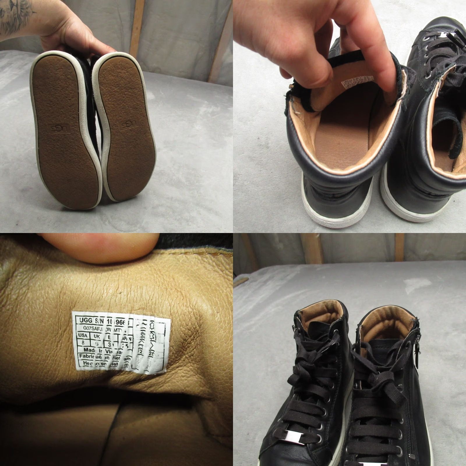 Ugg UGG Womens Sneaker Black Leather High Top Zip Outdoor Casual 8 US 39.5 EU Women Lace Up Ankle Padding Comfort Size M / US 6-8 / IT 42-44 - 8 Thumbnail