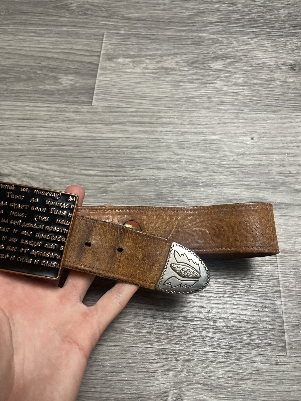 Other Brown Western-Style Belt w/ Religious Prayer Buckle Size ONE SIZE - 6 Thumbnail