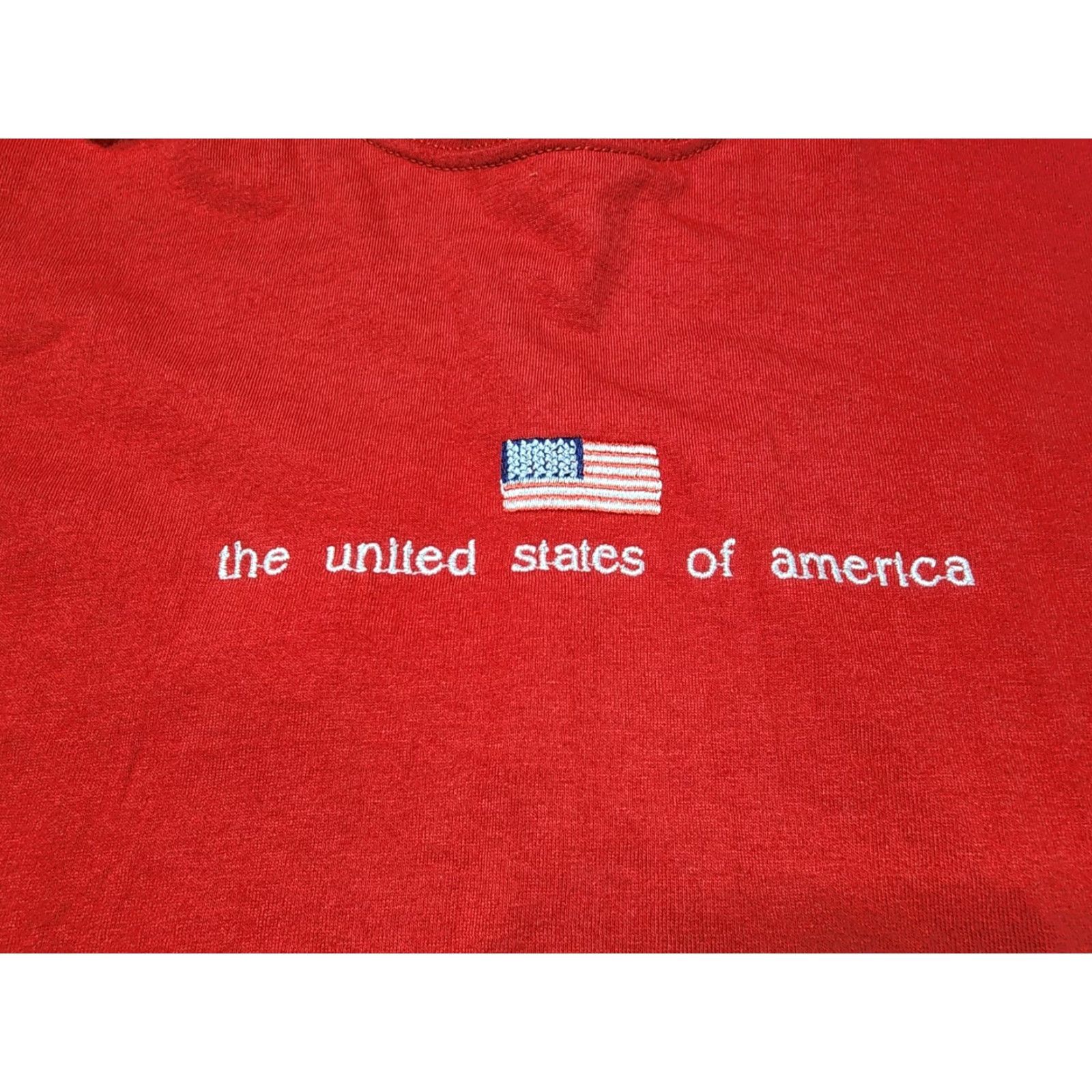 Vintage VINTAGE Old Varsity T-Shirt Mens L United States Of America Embroidered Red Cotton Short Sleeve Crew Neck 90s Flag Size US L / EU 52-54 / 3 - 2 Thumbnail