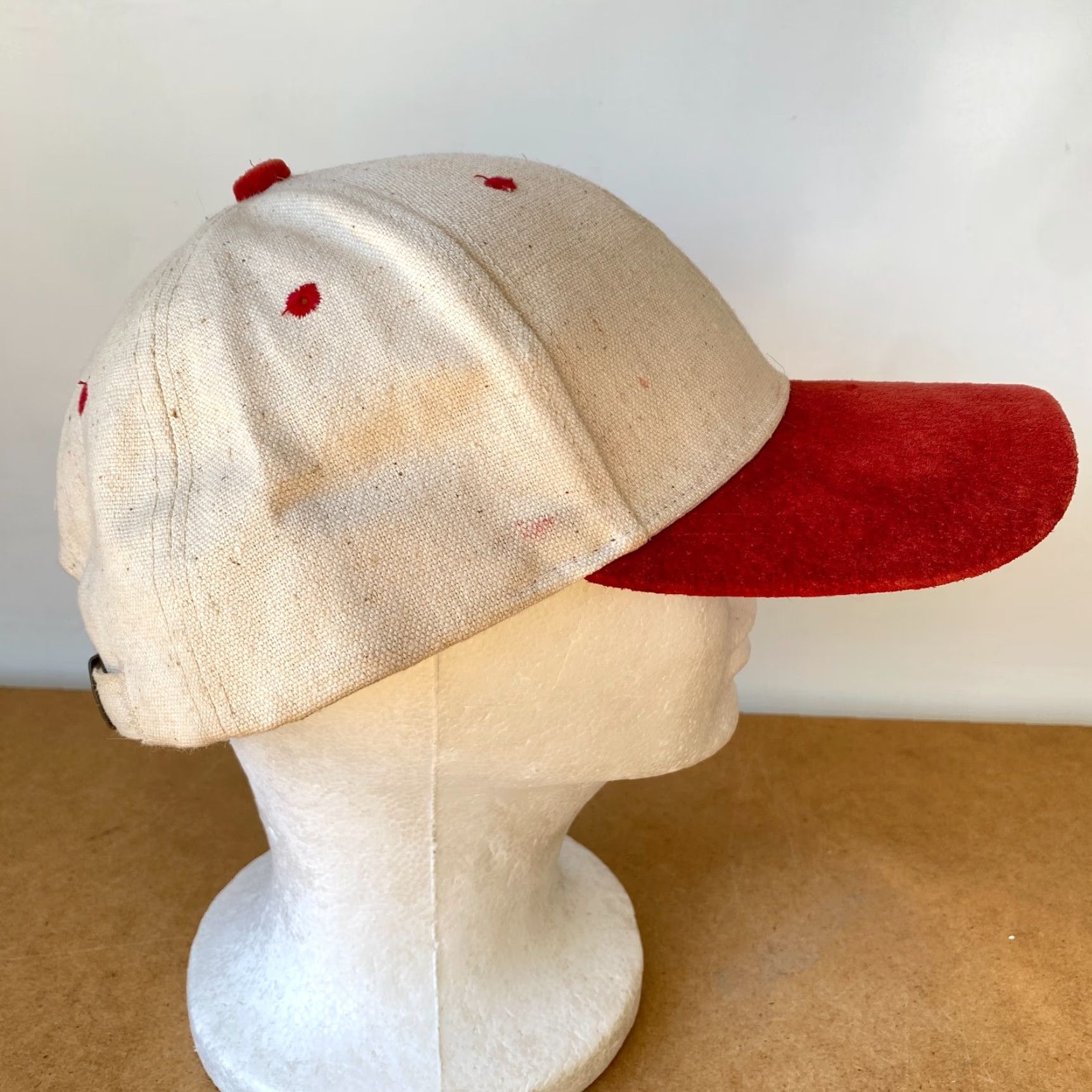 Vintage VINTAGE Nissin Dad Hat Baseball Cap Unisex Adults One Size Beige Ramie Canvas Tan Red Bill/Beige Size ONE SIZE - 6 Thumbnail