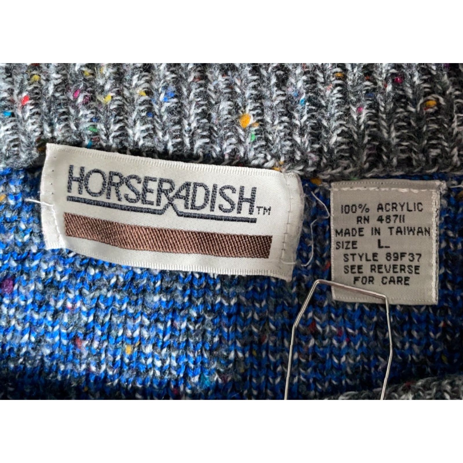 Vintage VINTAGE Horseradish Geometric Crew Neck Sweater Mens Large 80s Blue Gray Acrylic Knit Dad Pullover Knitwear (Regular Fit) Size US L / EU 52-54 / 3 - 3 Thumbnail