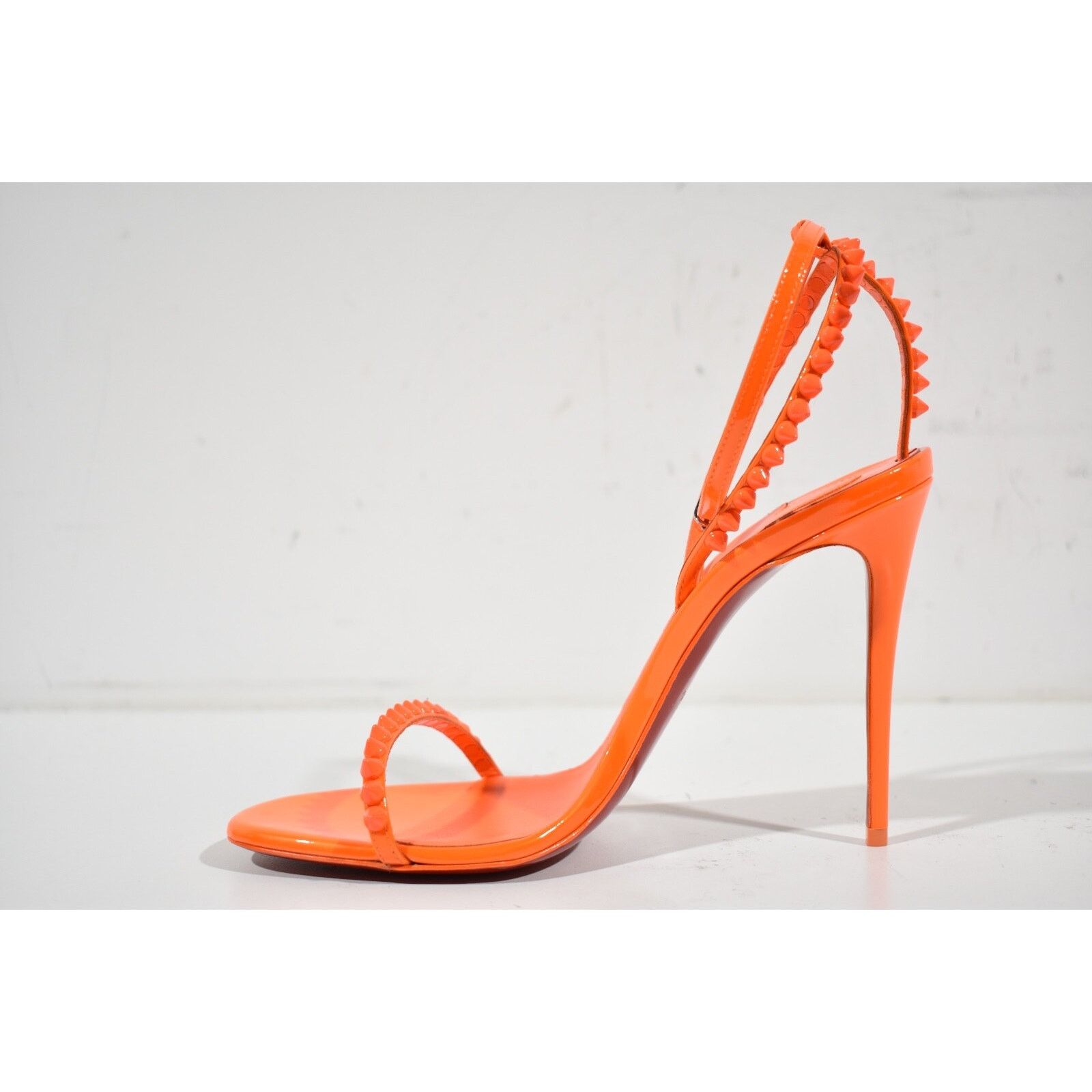 Christian Louboutin So Me 100 Orange Patent Ankle Strap Sandal Heel Pump 38 Size US 8 / IT 38 - 8 Thumbnail