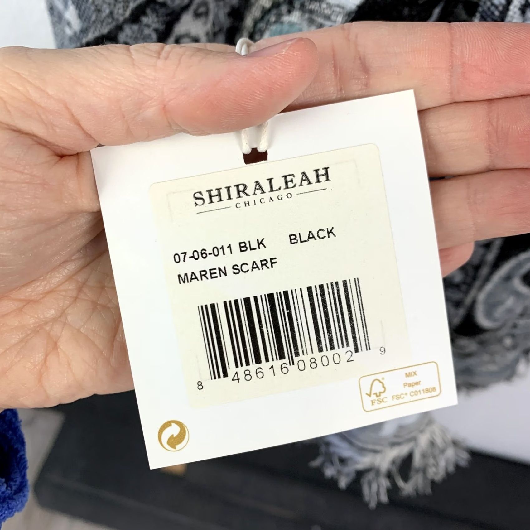 Vintage Shiraleah Chicago Maren Paisley Scarf Wrap Shawl Black Gray Blue Pom-Poms Fringe Women 75 in 28 in Knit Acrylic Modal Lightweight Hand Wash Only N/A Size ONE SIZE - 5 Thumbnail