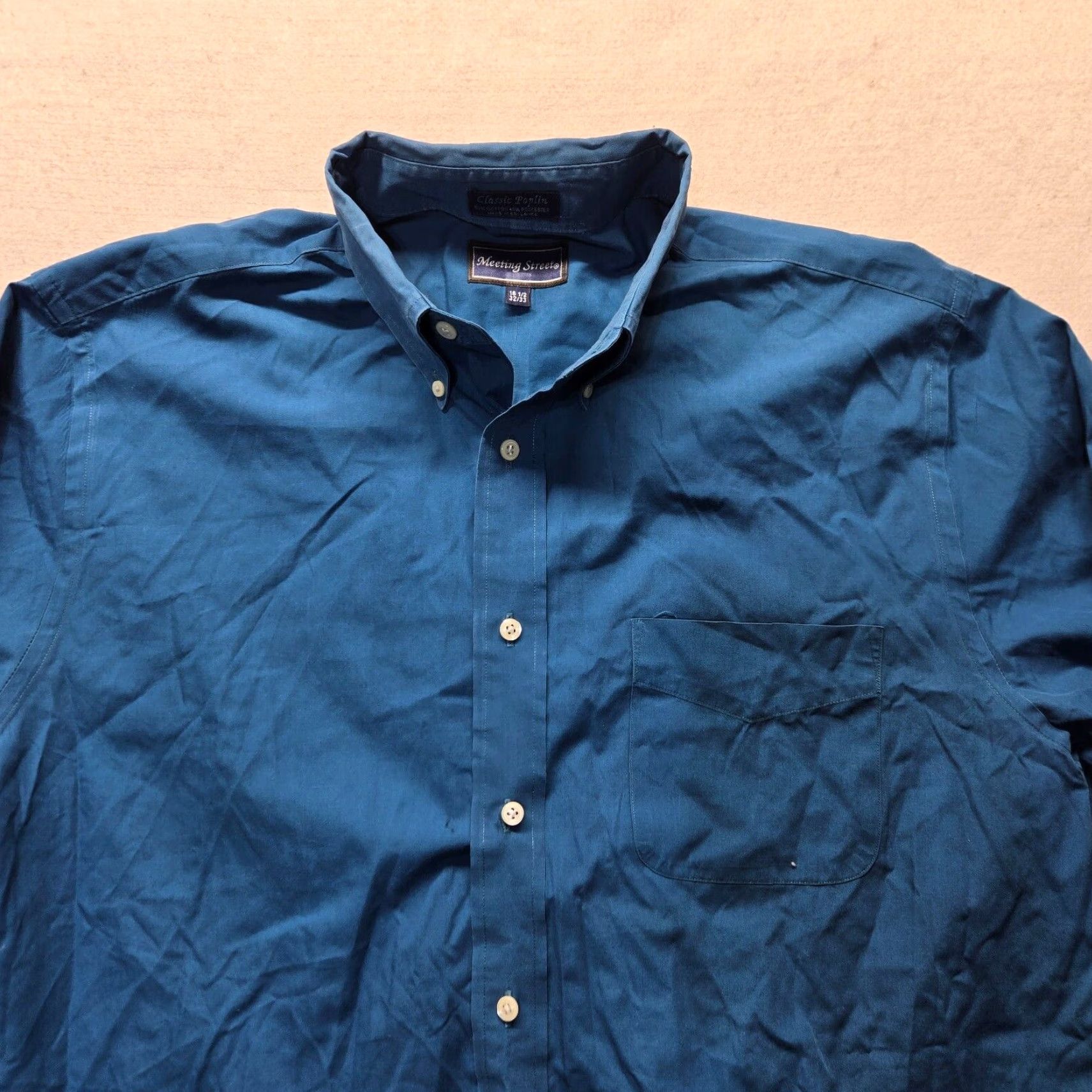 Vintage Meeting Street Dress Shirt Adult Size 16.5 Blue Cotton Blend Button-Down Regular Fit Long Sleeve 2-Pocket Mens Size 42R - 2 Thumbnail