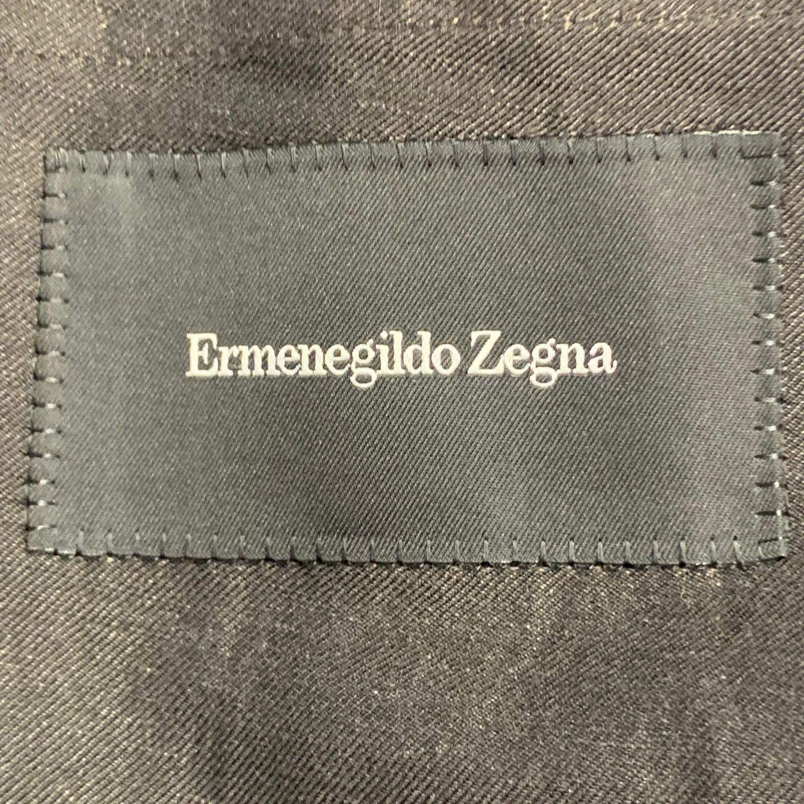 Ermenegildo Zegna ERMENEGILDO ZEGNA Regular Brown Silk Linen Twill Sport Coat Size 44R - 8 Thumbnail