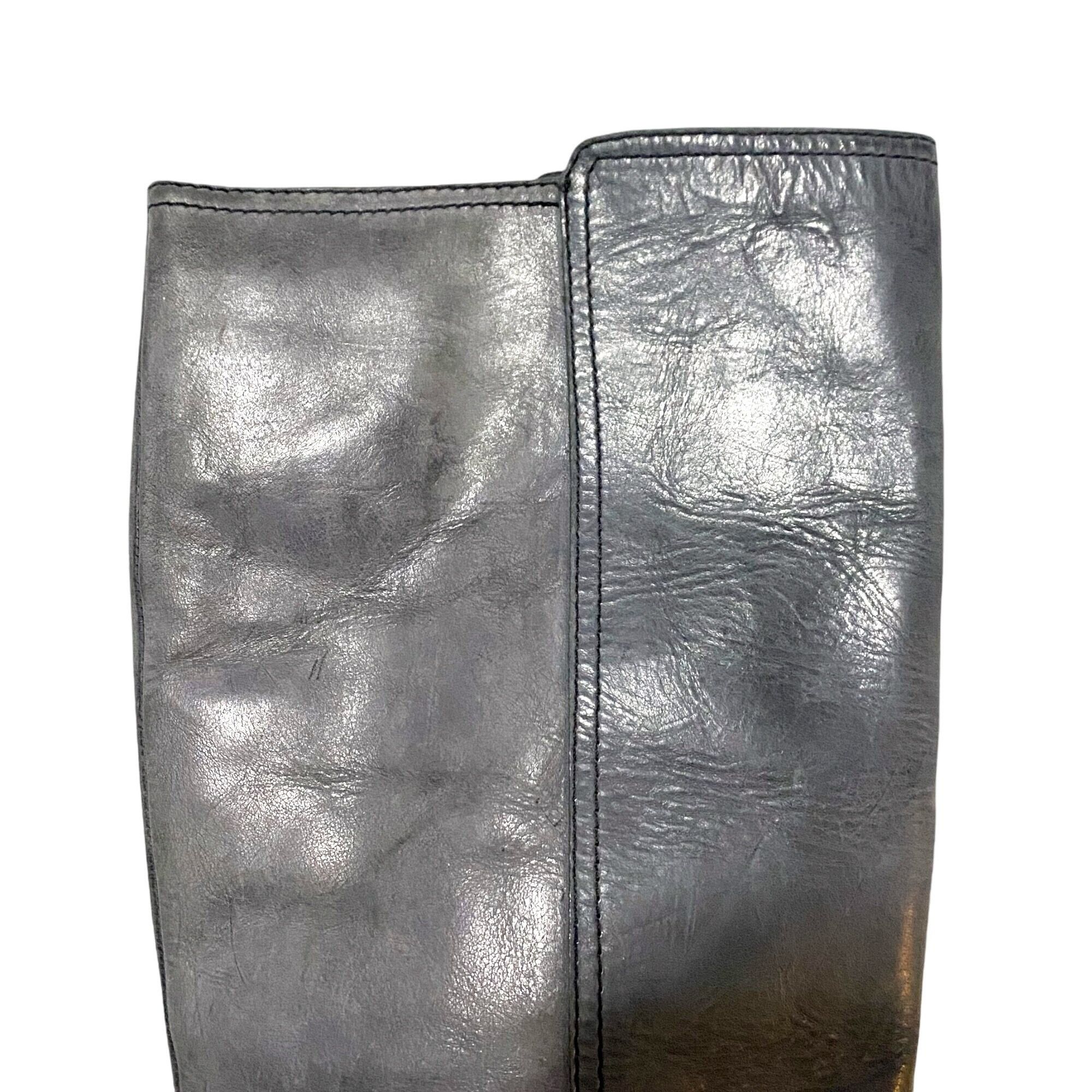 Chloe Chloé Knee High Leather Boots Grey Distressed Size 39.5 Size US 9.5 / IT 39.5 - 11 Thumbnail