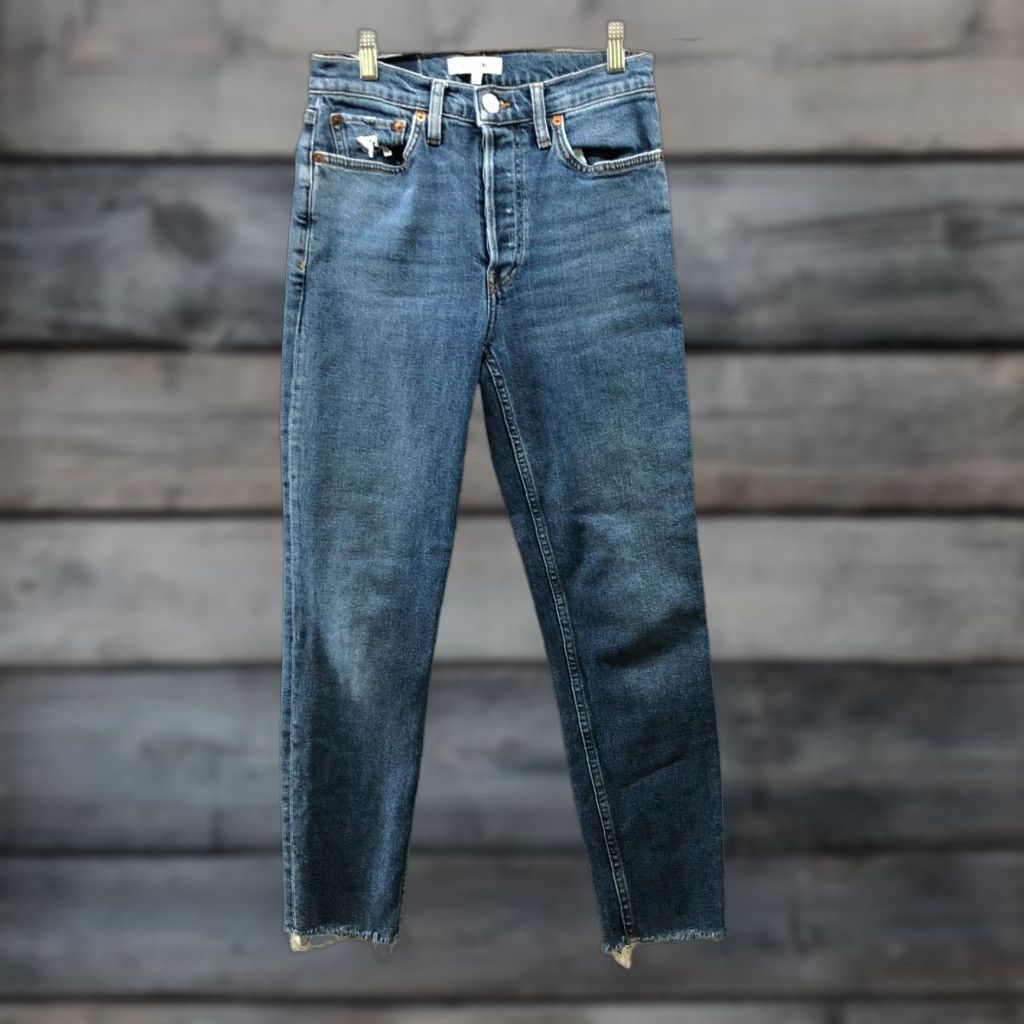 RE/DONE VINTAGE Re/Done 90s High Rise Ankle Crop Jeans Womens 26 Dark Stone Button Fly Blue Size 26" / US 2 / IT 38 - 1 Thumbnail