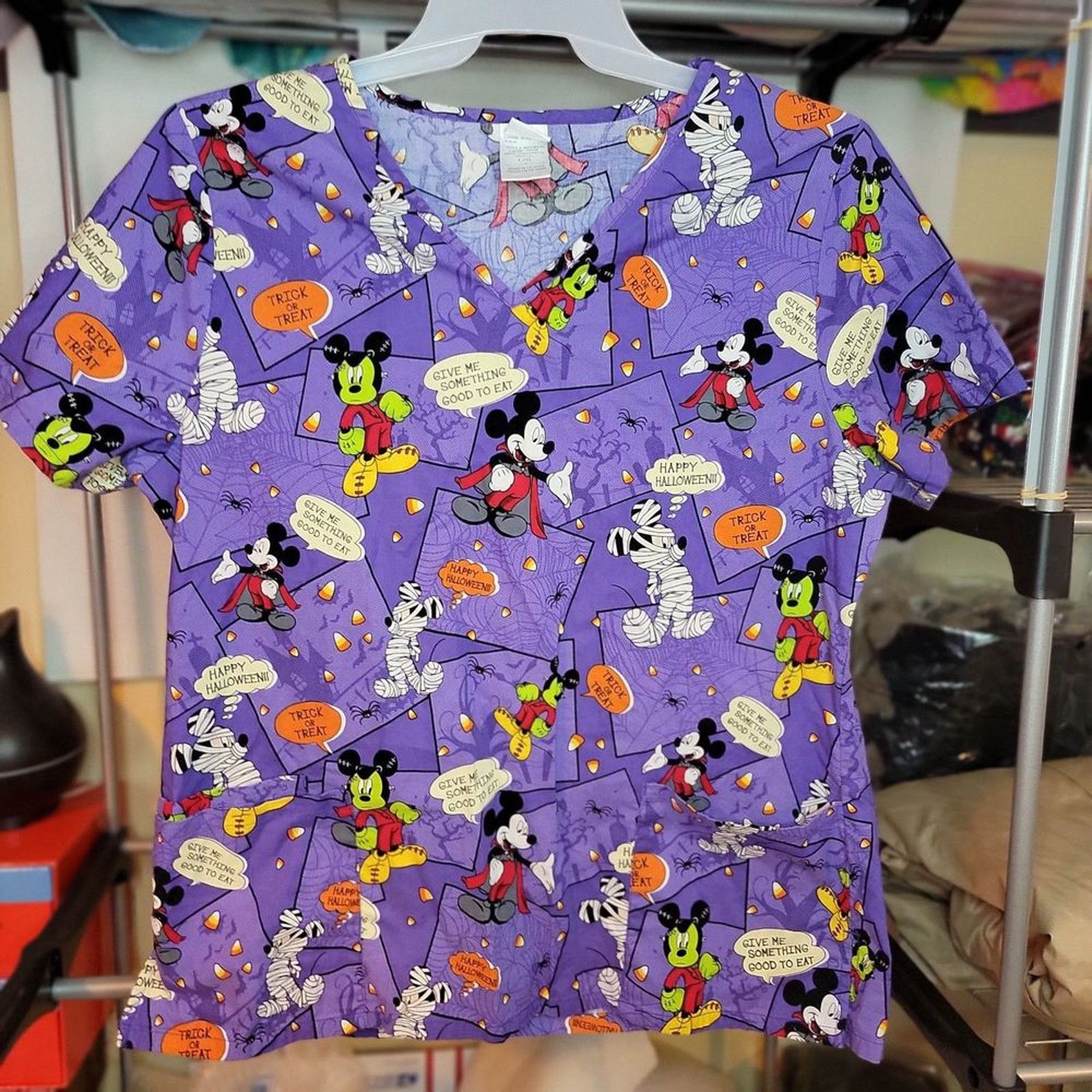 Disney Disney Mickey Trick Or Treat Purple Scrub Top - Size Large Size L / US 10 / IT 46 - 1 Thumbnail