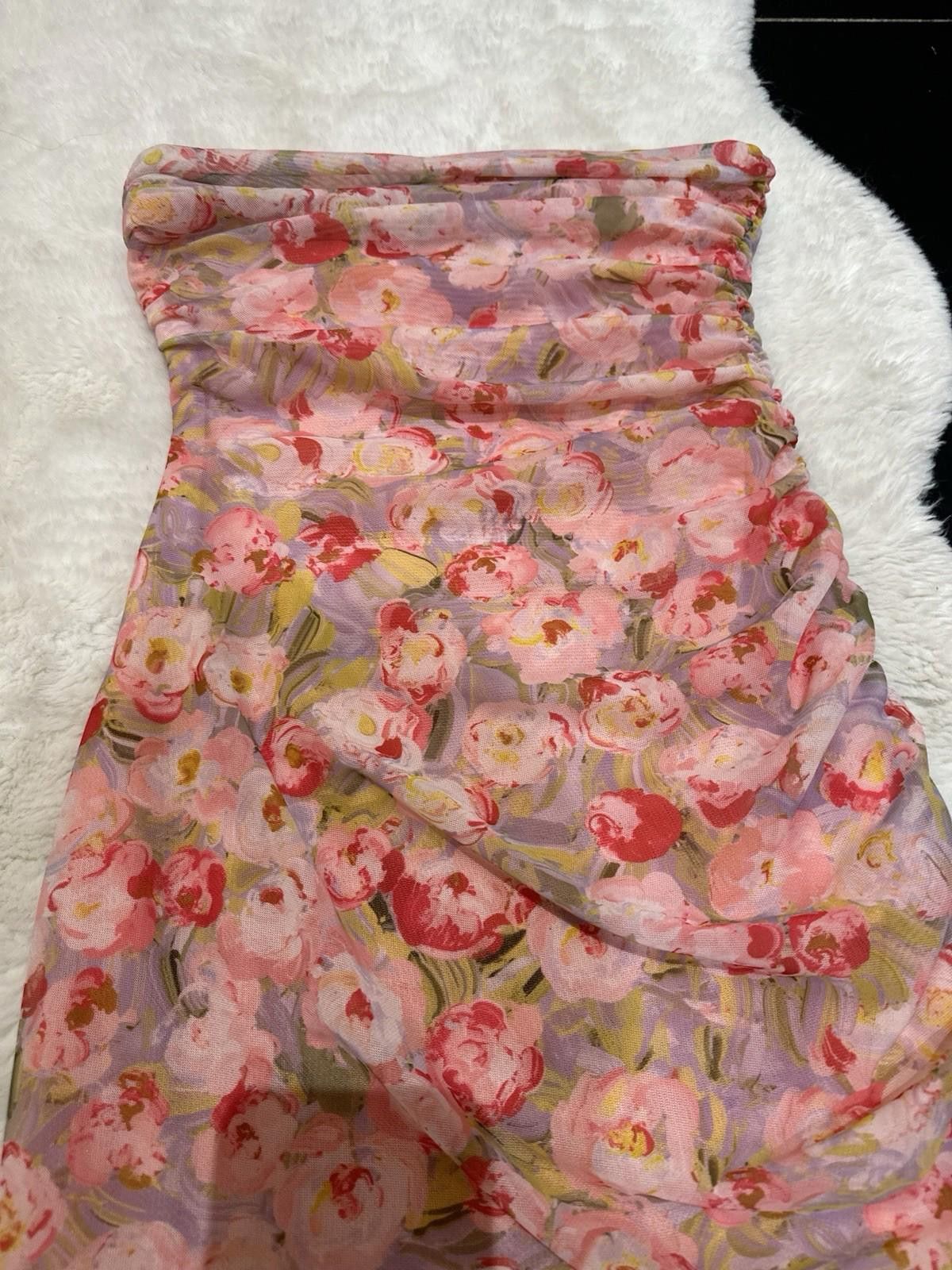 Zara Zara Pink Floral Tulle Asymetric Dress Size M / US 6-8 / IT 42-44 - 7 Thumbnail