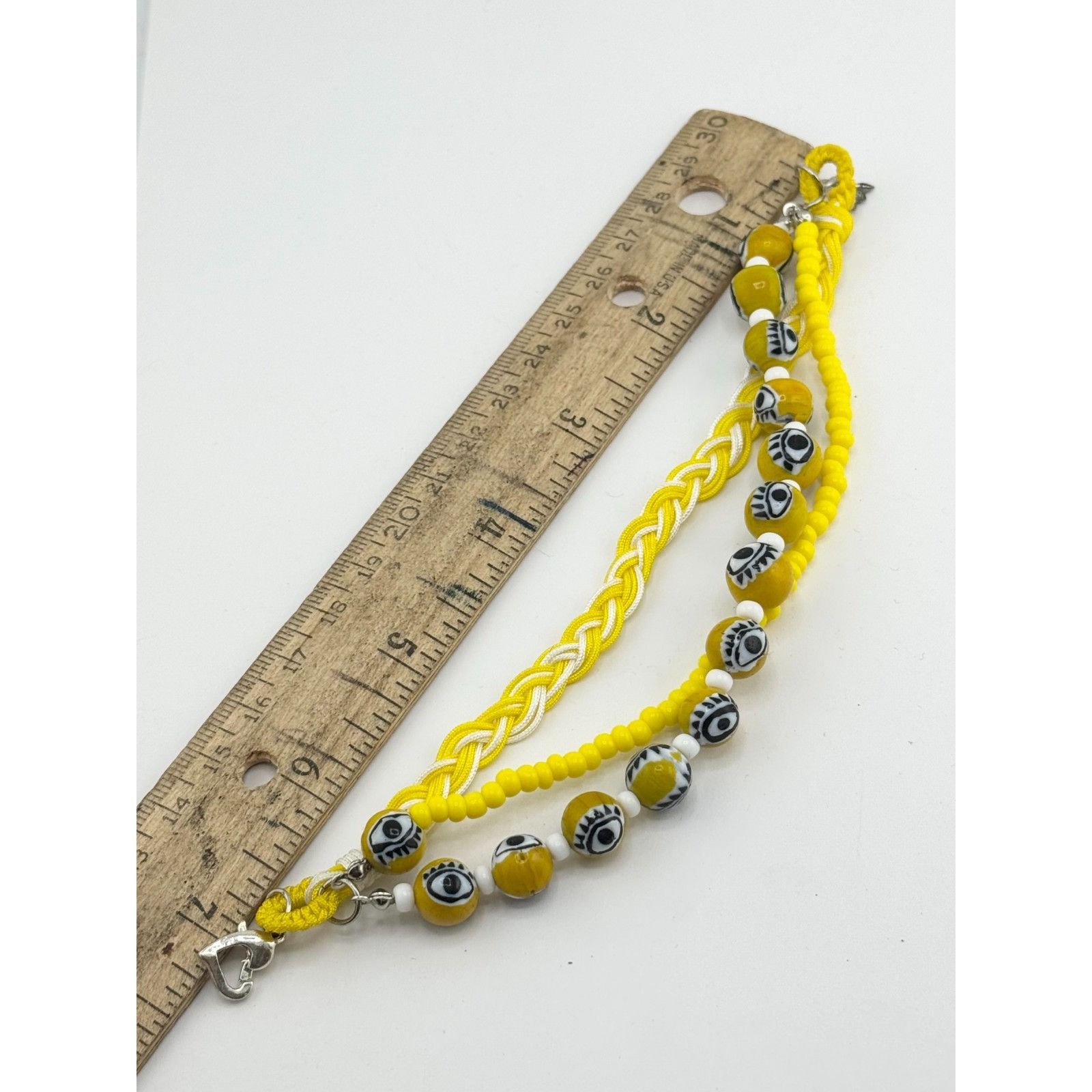 Vintage Vintage yellow glass evil eye beaded three strand braided br Size ONE SIZE - 5 Thumbnail