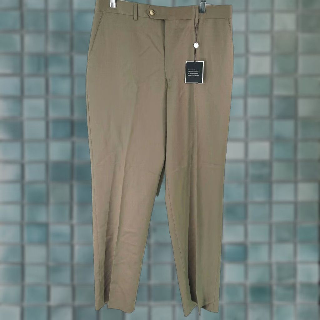 Alfani Alfani Mens Dress Pants Flat Front Straight Leg Wool Tan Size 34X34 Regular Inseam 34 Belt Loops Pockets Dry-Clean Only Mens Size US 34 / EU 50 - 1 Thumbnail