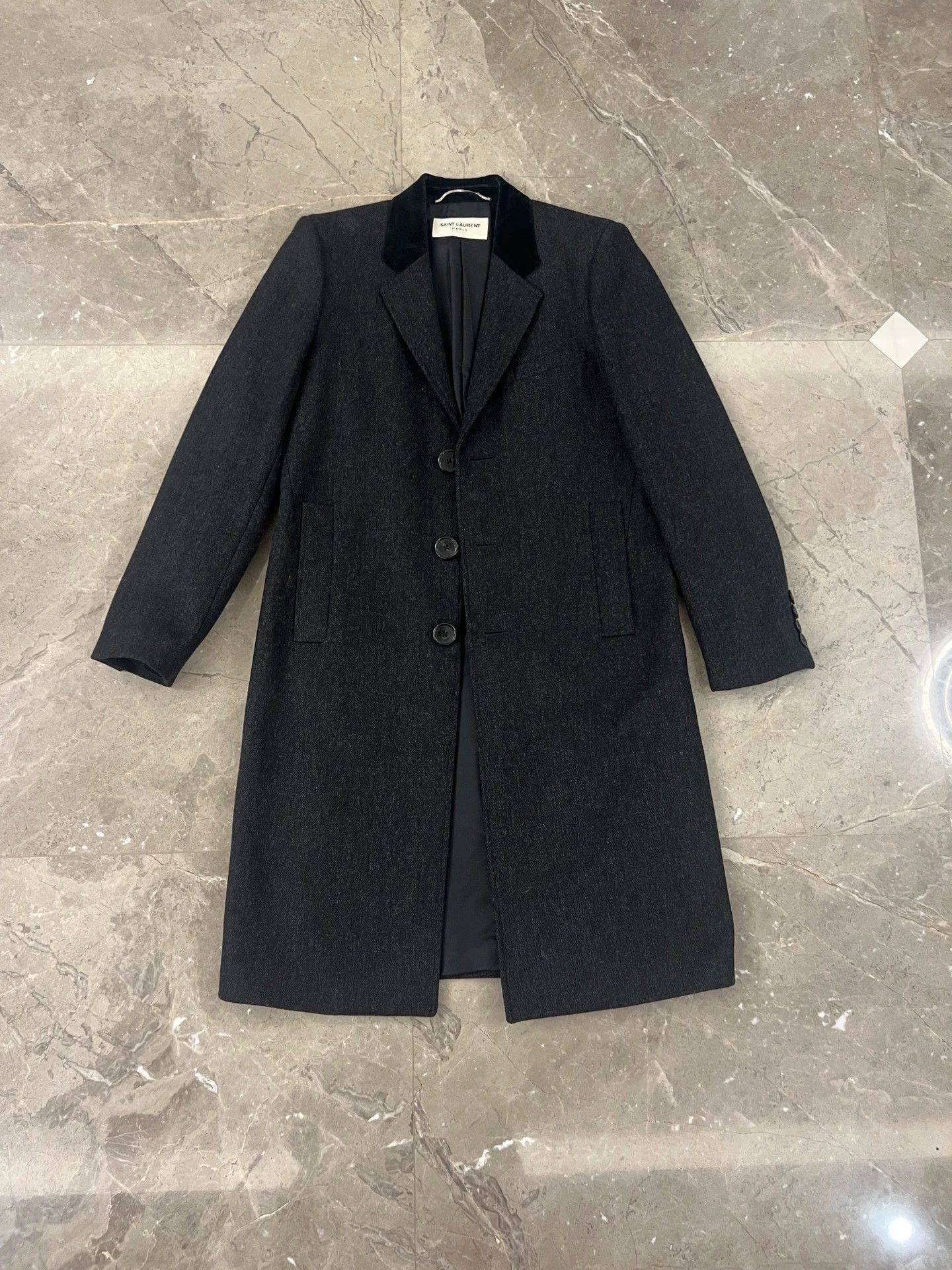 Saint Laurent Paris Black Long Wool Blend Coat - Size M Size US M / EU 48-50 / 2 - 1 Thumbnail