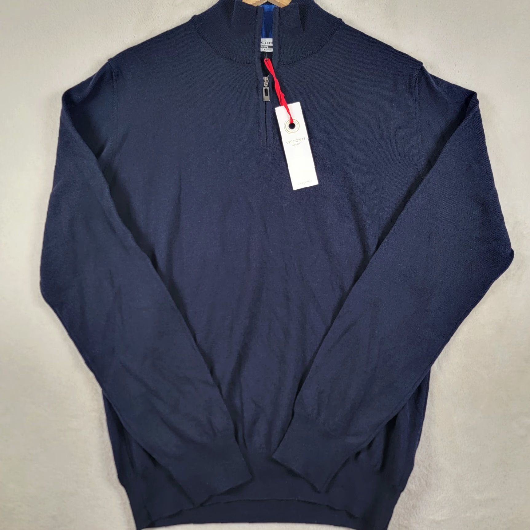 Vintage Visconti Sport Half / Quarter Zip Polo Sweater Men M Blue Cotton 1/4 Zip Knit Pullover Italy Suit Casual Travel Workwear Mens NWOT Size US M / EU 48-50 / 2 - 2 Thumbnail