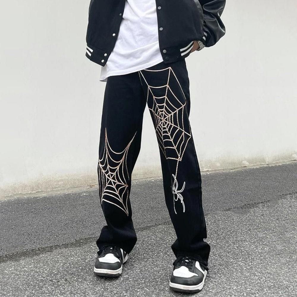 Jean Embroidery Spider Web Straight Casual Jeans Size US 30 / EU 46 - 1 Thumbnail