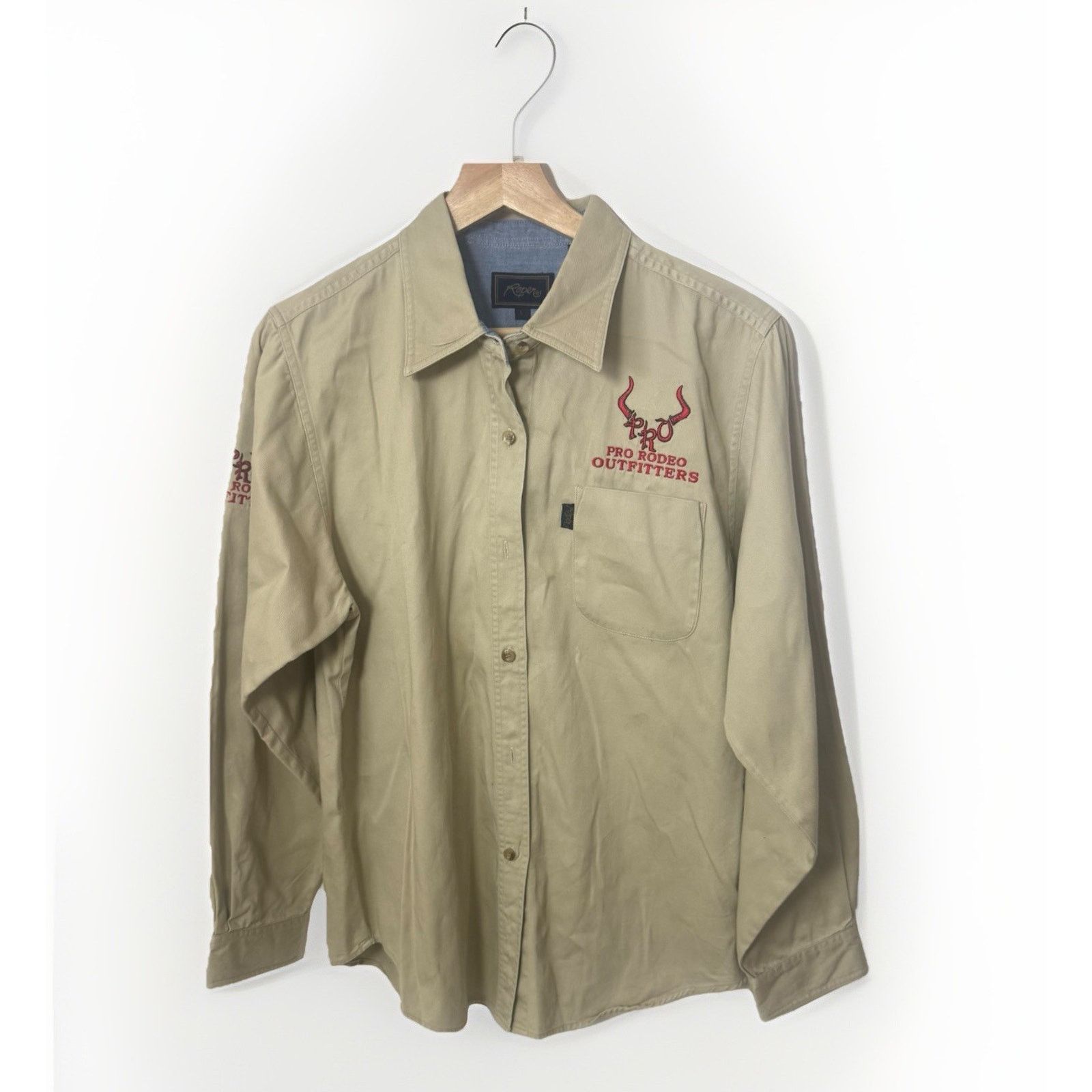 Roper Roper Shirt 100% Cotton Tan Embroidered Button Up Rodeo Size L / US 10 / IT 46 - 1 Thumbnail
