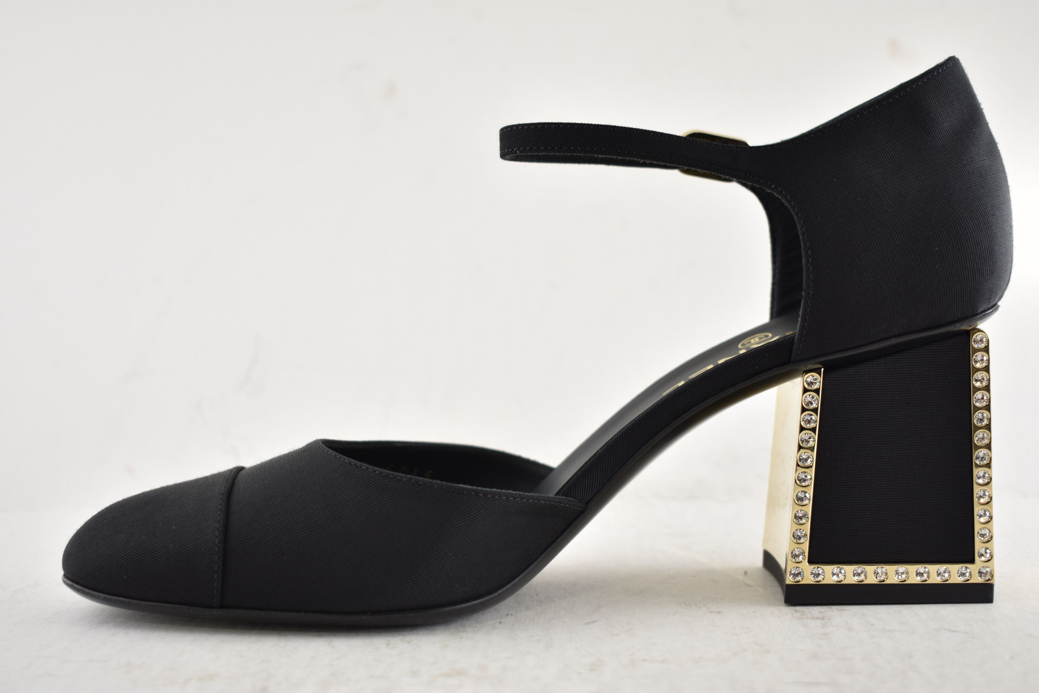 Chanel Chanel 24B Crystal Logo Gold Ankle Strap Block Heel Pump 40 Size US 10 / IT 40 - 14 Thumbnail