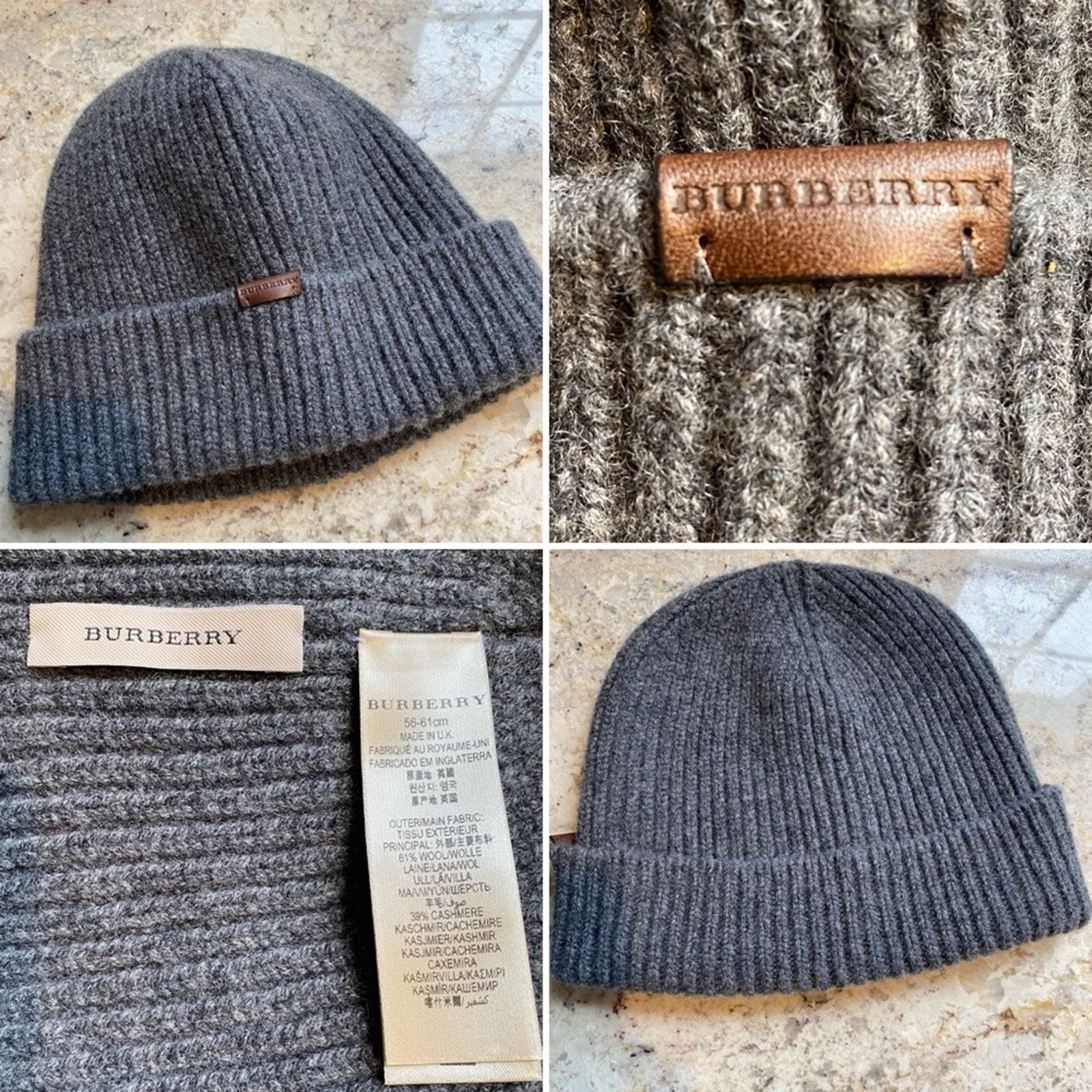 Burberry BURBERRY $340 Ribbed Gray Wool Cashmere Beanie Hat 56-61cm Size ONE SIZE - 1 Thumbnail