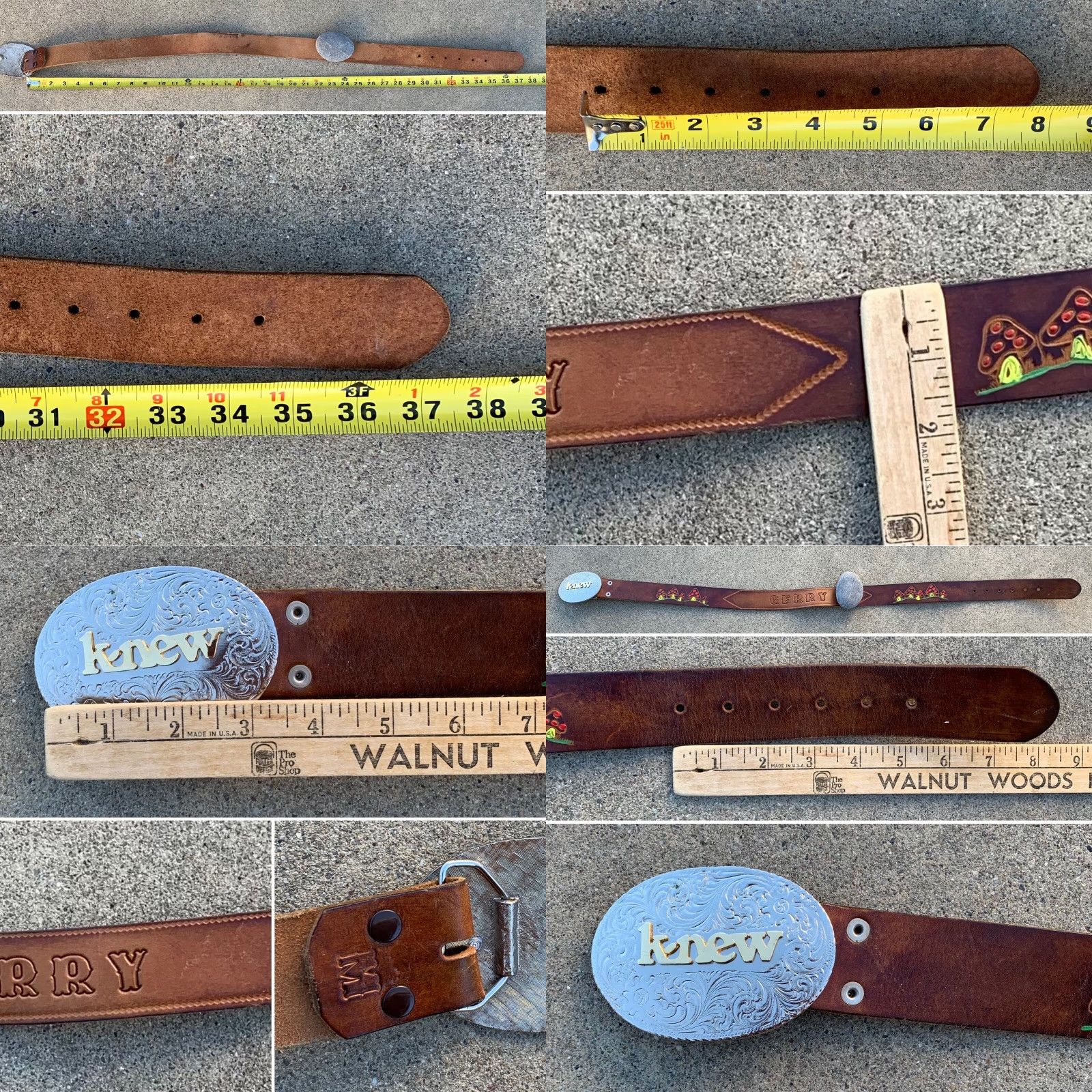 Vintage VINTAGE tooled leather belt 60s 70s painted mushroom theme GERRY k-new buckle M adult unisex Brown leather belt Size ONE SIZE - 8 Thumbnail