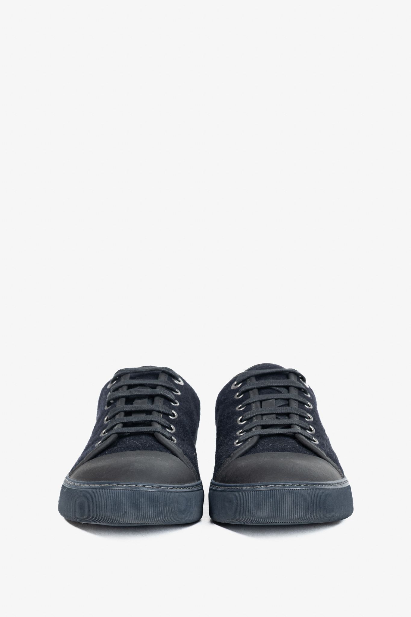 Lanvin Lanvin Navy Felted Wool Low-Top Sneakers Size US 5 / EU 37 - 2 Thumbnail