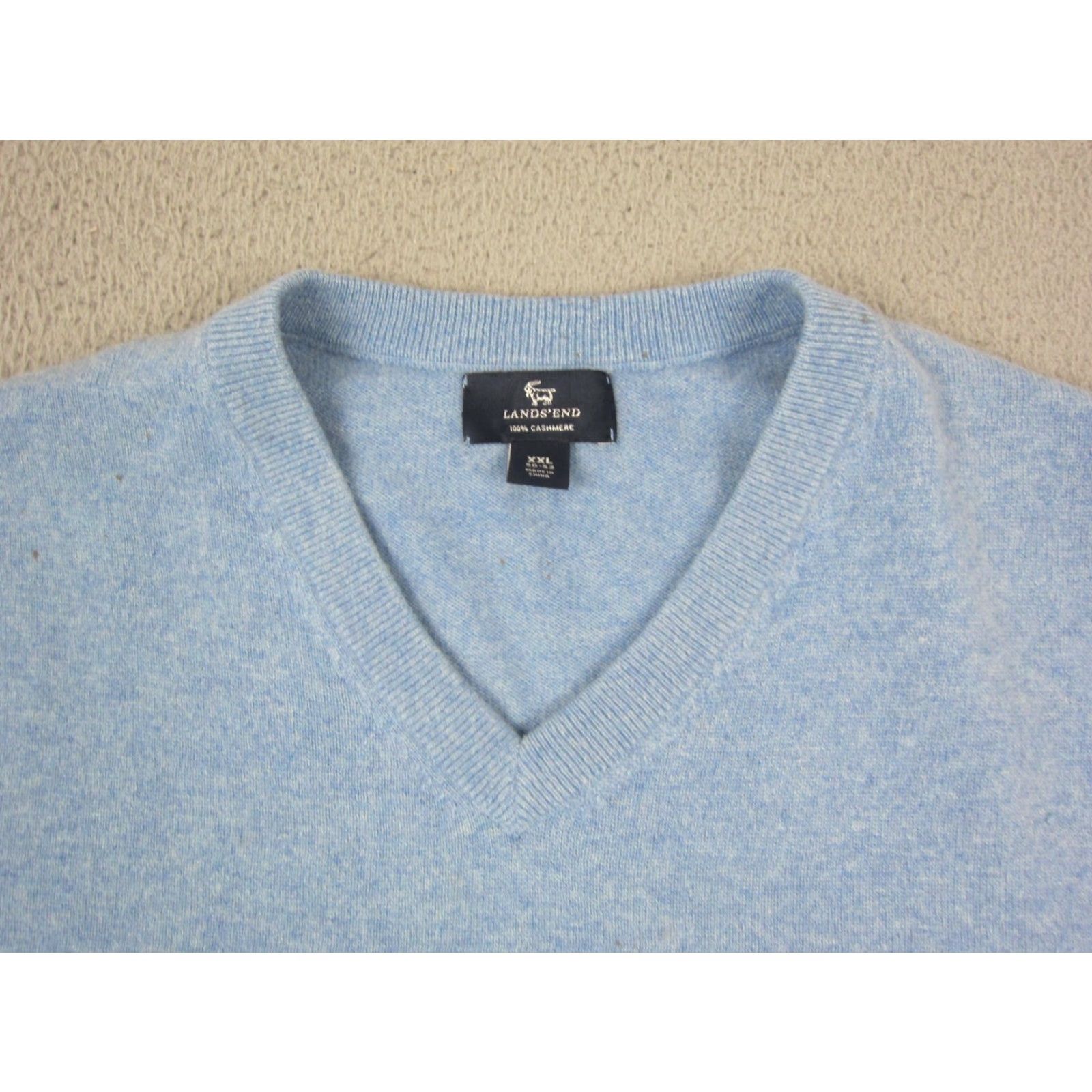Lands' End Lands' End Sweater Mens 2XL Blue Cashmere V-Neck Knit Pullover Casual 80s 90s Classic Outdoor Mens Size US XXL / EU 58 / 5 - 2 Thumbnail