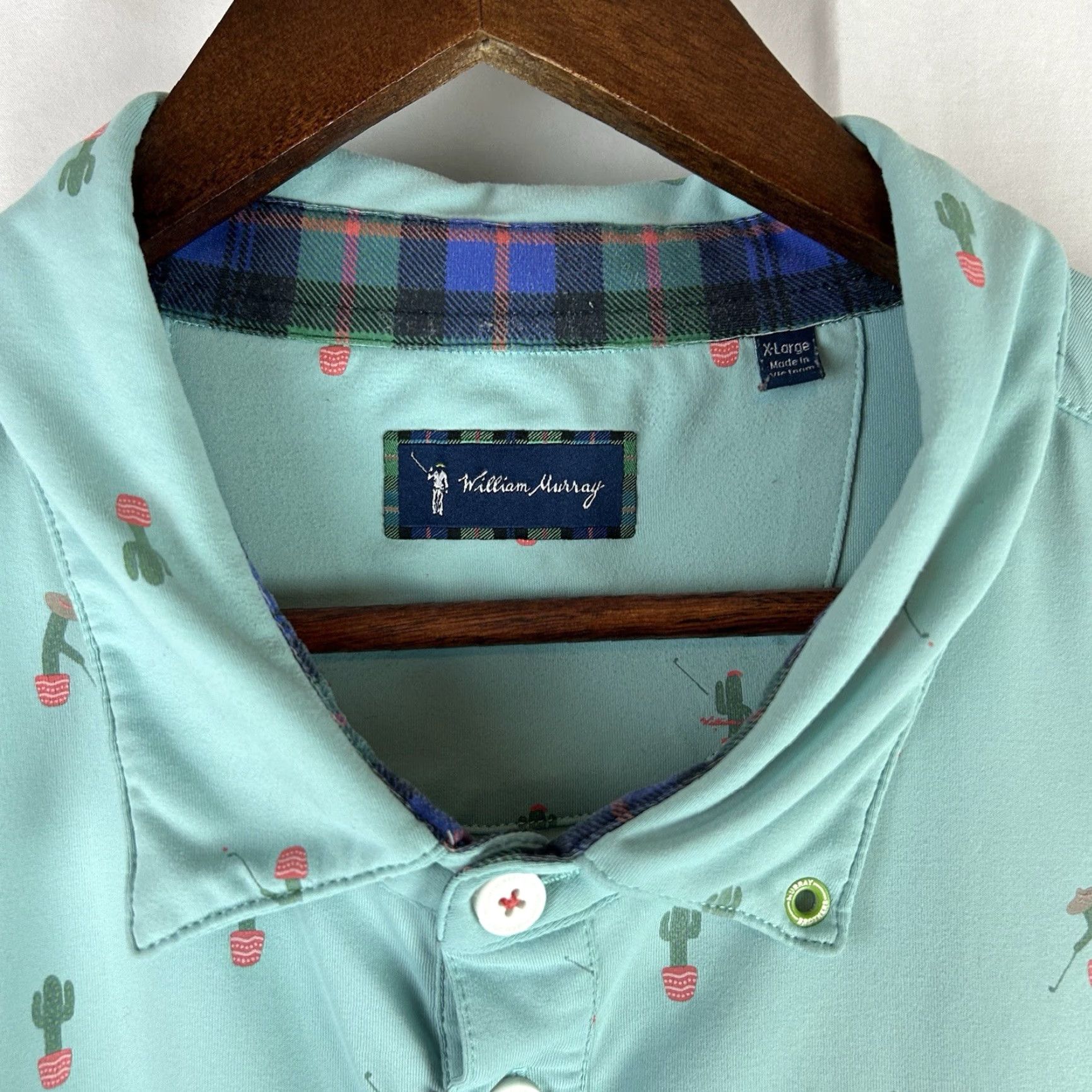 Vintage William Murray Golf Polo Shirt Men XL Mint Cactus Print Short Sleeve Button-Up Collared Hawaiian Sports Tropical Green Size US XL / EU 56 / 4 - 3 Thumbnail