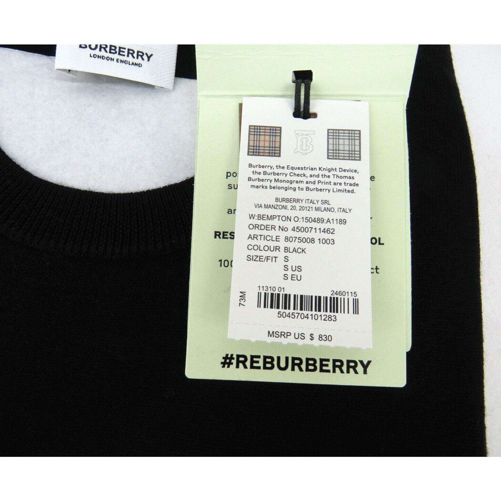 Burberry BEMPTON BLACK WOOL ELBOW CHECK PATCHES PULLOVER SWEATER S Size S / US 4 / IT 40 - 10 Thumbnail