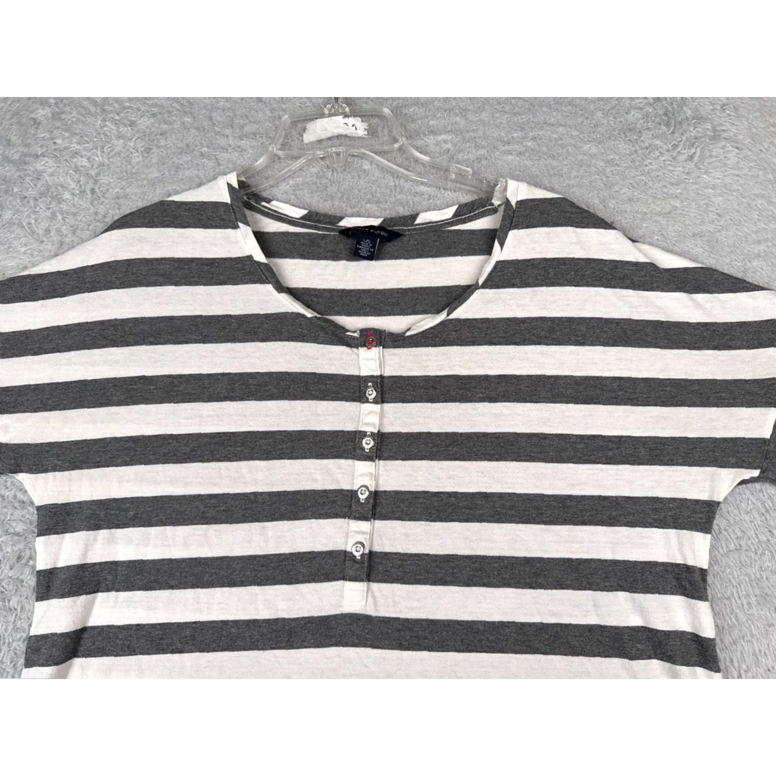 Tommy Hilfiger Tommy Hilfiger Shirt Women Large Gray White Stripe Long Sleeve Cotton Blend Size L / US 10 / IT 46 - 4 Thumbnail