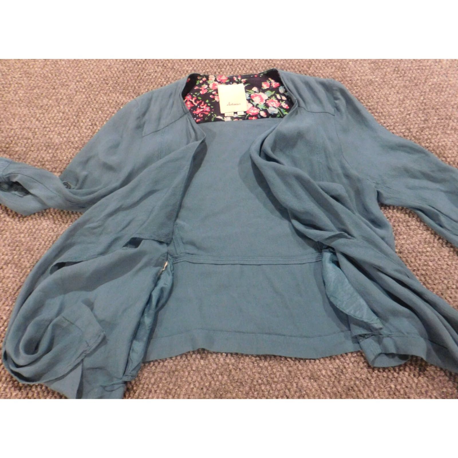 Anthropologie Anthropologie Jacket Blue Womens Petite XS Open Lined Viscose Embroidered Collared Basic Jacket Seasonal Fall Spring Mens? Size XS / US 0-2 / IT 36-38 - 7 Thumbnail