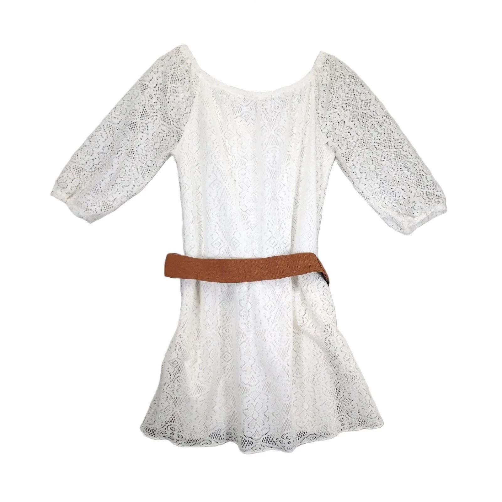 Other Heart Soul Women's M White Lace Dress w/ Braided Belt Size M / US 6-8 / IT 42-44 - 2 Thumbnail