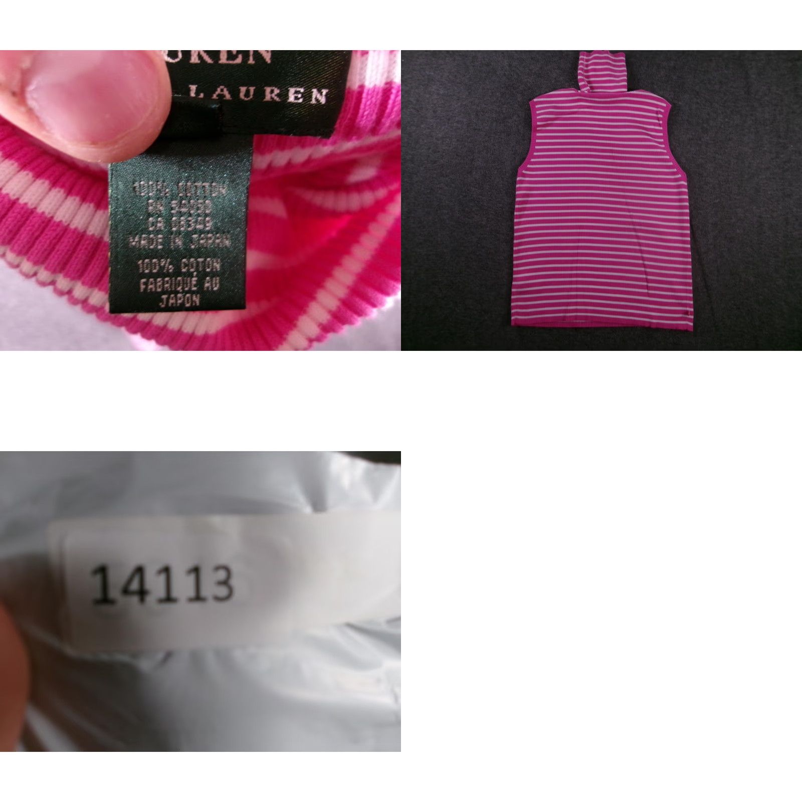 Ralph Lauren Lauren Ralph Lauren Tank Top Women XL Pink Striped Ribbed Turtleneck Preppy Women Size XL / US 12-14 / IT 48-50 - 8 Thumbnail