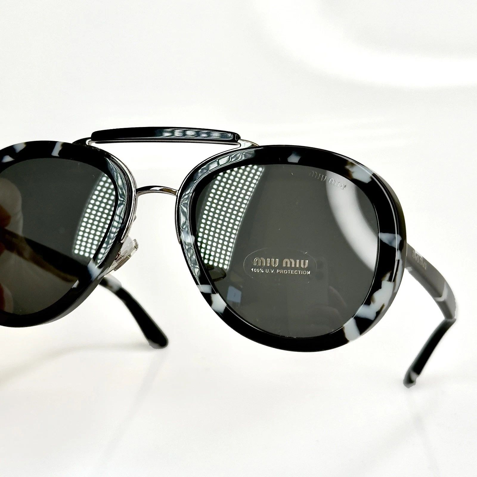 Miu Miu MIU MIU MU05VS COLLECTION 05V White Black Aviator Sunglasses Size ONE SIZE - 4 Thumbnail