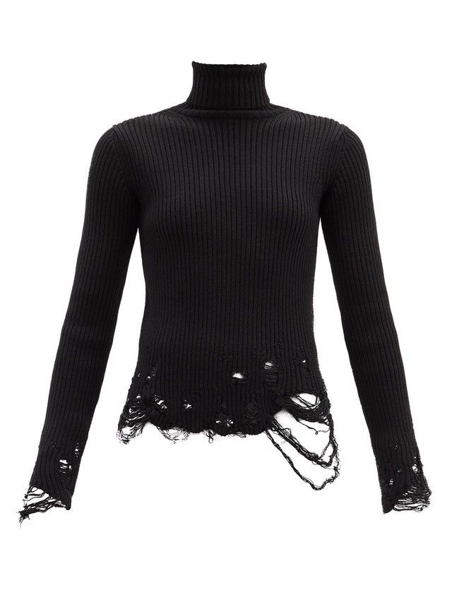 Balenciaga Roll-Neck Distressed Ribbed Virgin-Wool Sweater Size US M / EU 48-50 / 2 - 1 Thumbnail
