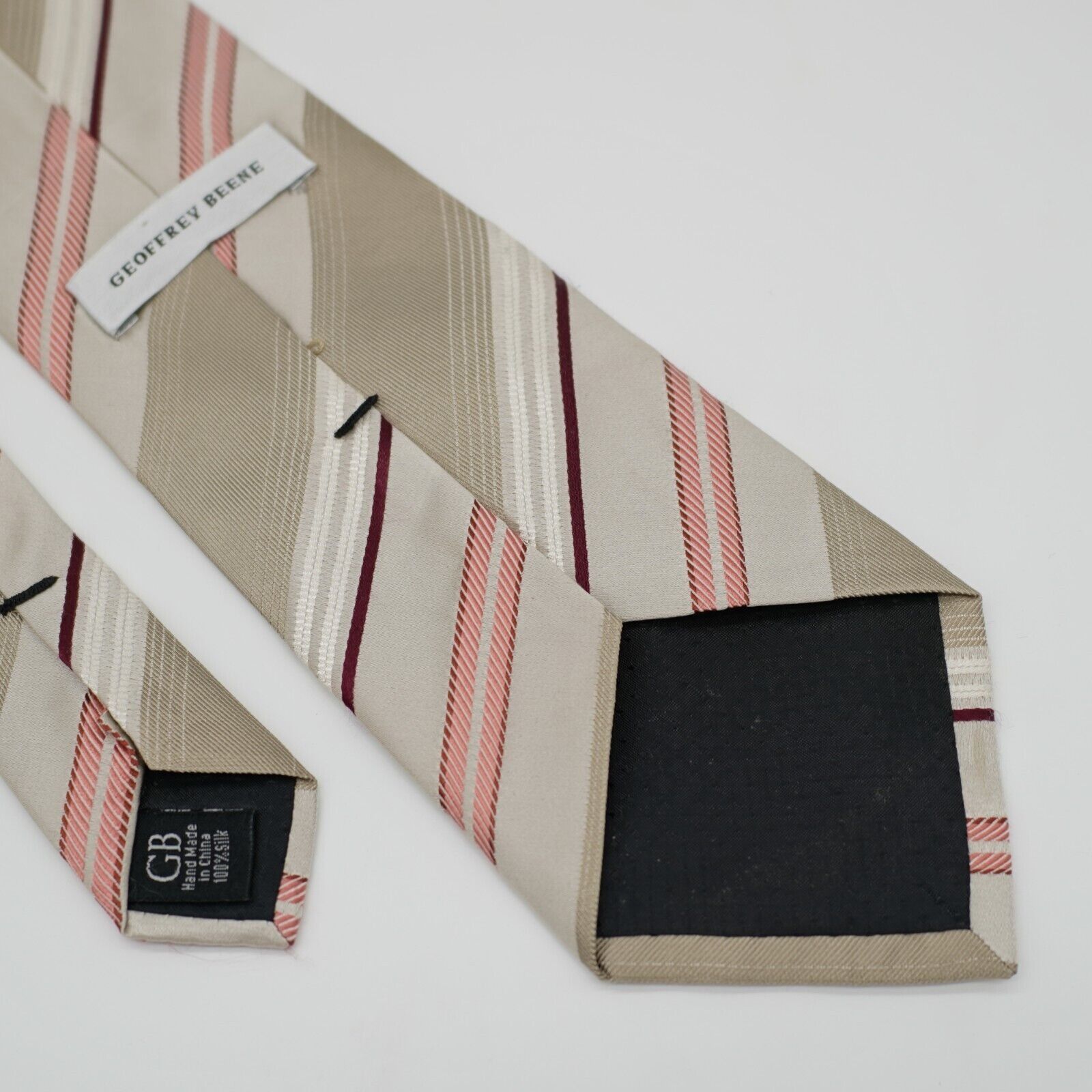 Designer Geoffrey Beene Tan Pink Woven Striped Long Silk Tie Size ONE SIZE - 5 Thumbnail