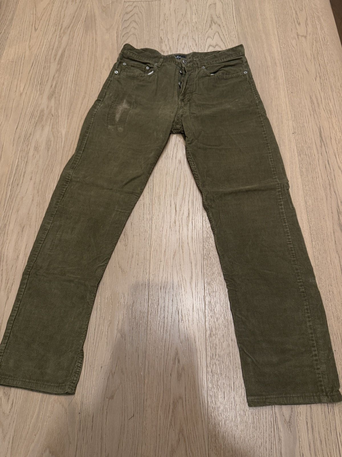 A.P.C. Olive Green Distressed APC Corduroy Pants Size US 30 / EU 46 - 1 Thumbnail