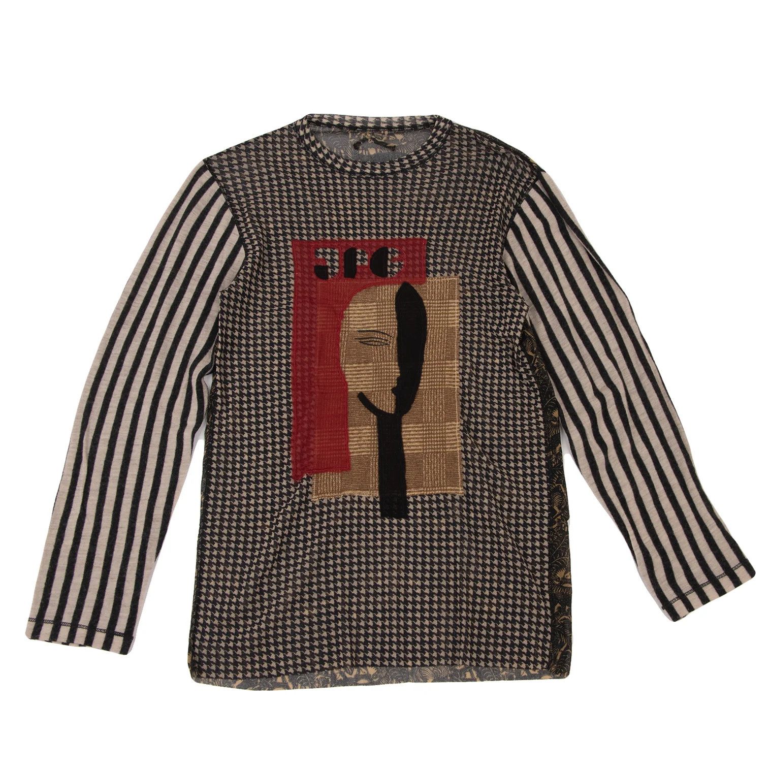Jean Paul Gaultier Mask Patch Striped Sleeve Power Net Cutout Top Multi Size US M / EU 48-50 / 2 - 1 Thumbnail
