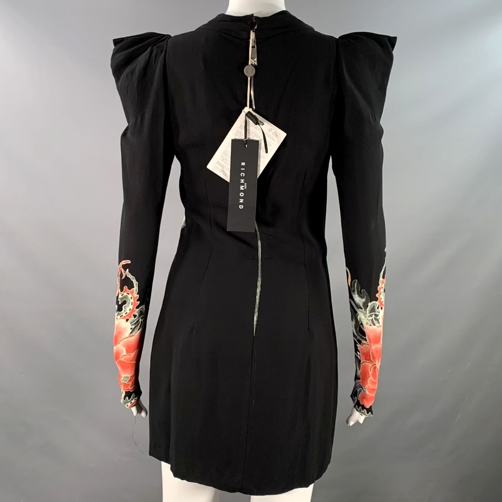 John Richmond JOHN RICHMOND Size S Guereda Black Multi Color Viscose Dragon Cocktail Dress Size S / US 4 / IT 40 - 4 Thumbnail