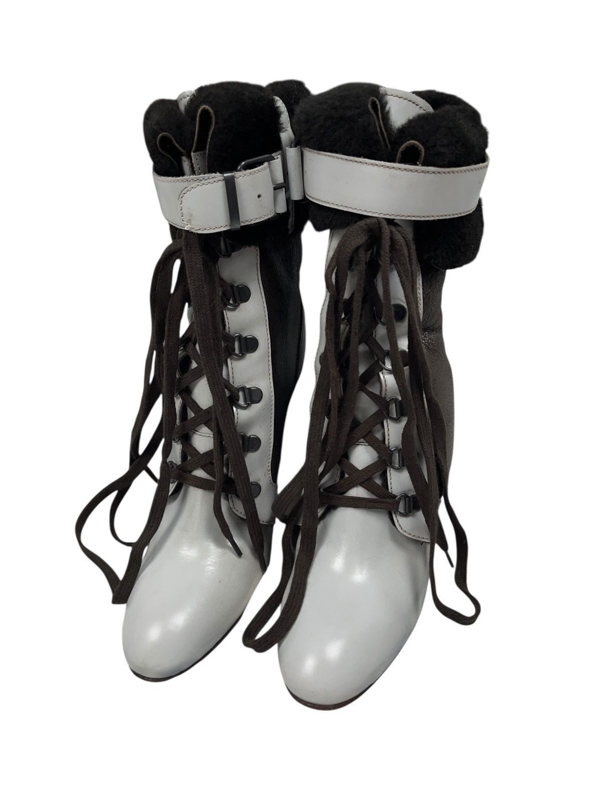 MoMA × Vintage Vintage MoMa Leather Fur Heels Boots Avant Garde Italy Size US 9.5 / IT 39.5 - 3 Thumbnail