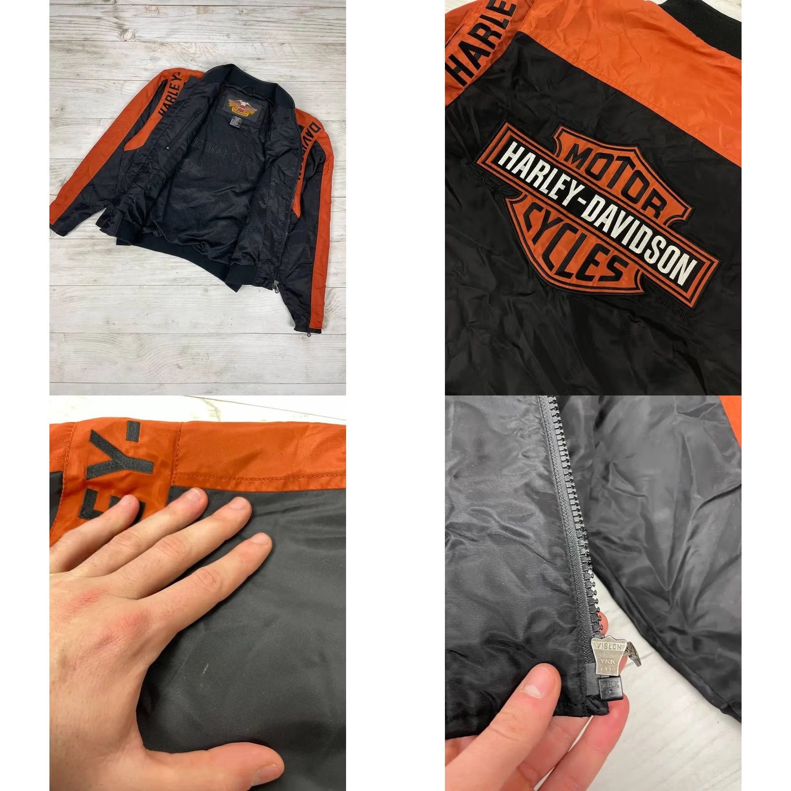 Harley Davidson VINTAGE Harley-Davidson Bomber Jacket Mens M Black 90s Motorcycle Racing Logo Nylon Lining Polyester Jacket Size US M / EU 48-50 / 2 - 9 Thumbnail