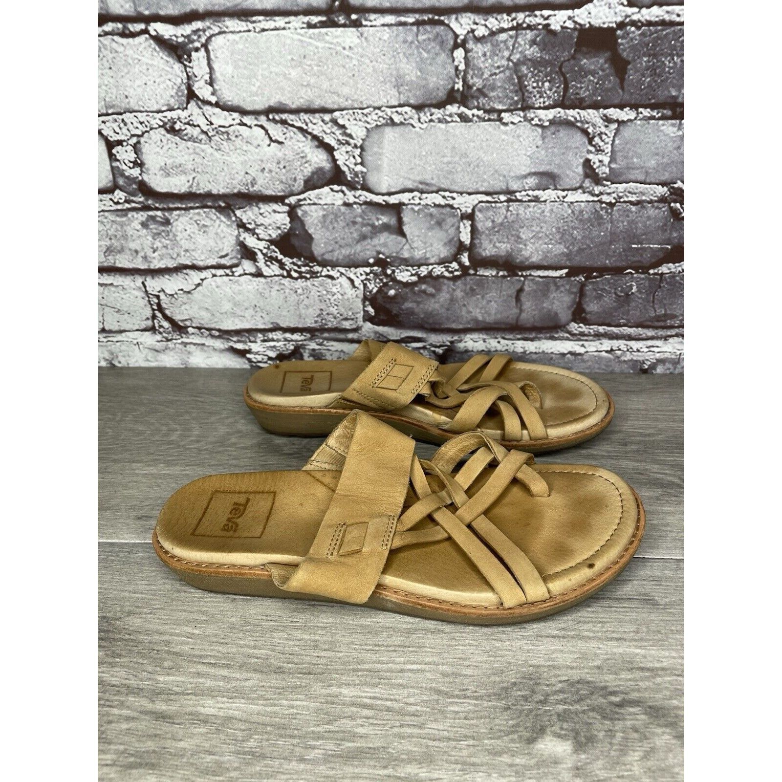 Teva Teva Encanta Tan Brown Leather Casual Toe Slides Sandals Wom Size US 7 / IT 37 - 3 Thumbnail